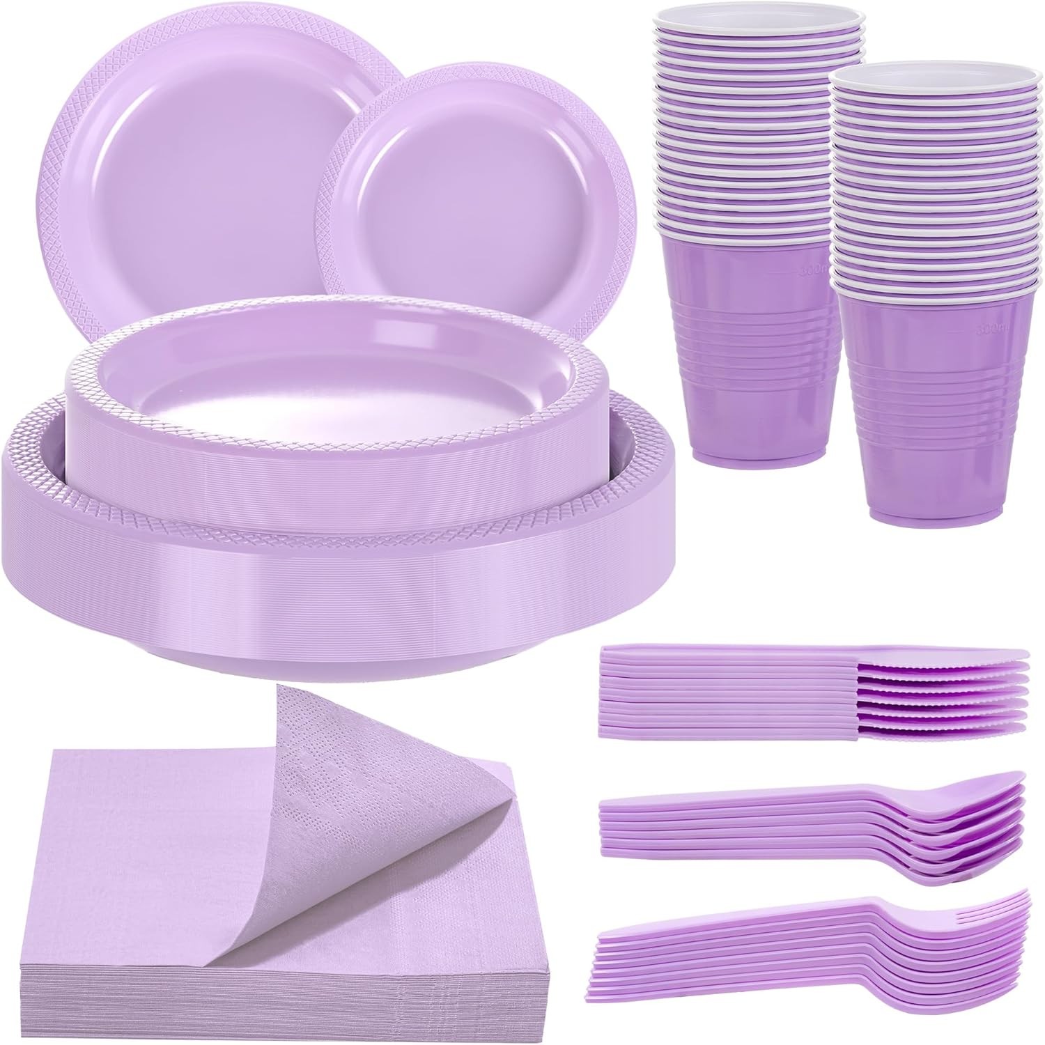 210Pcs Lavender Plates,Light Purple Plastic Dinnerware Set,Party Supplies