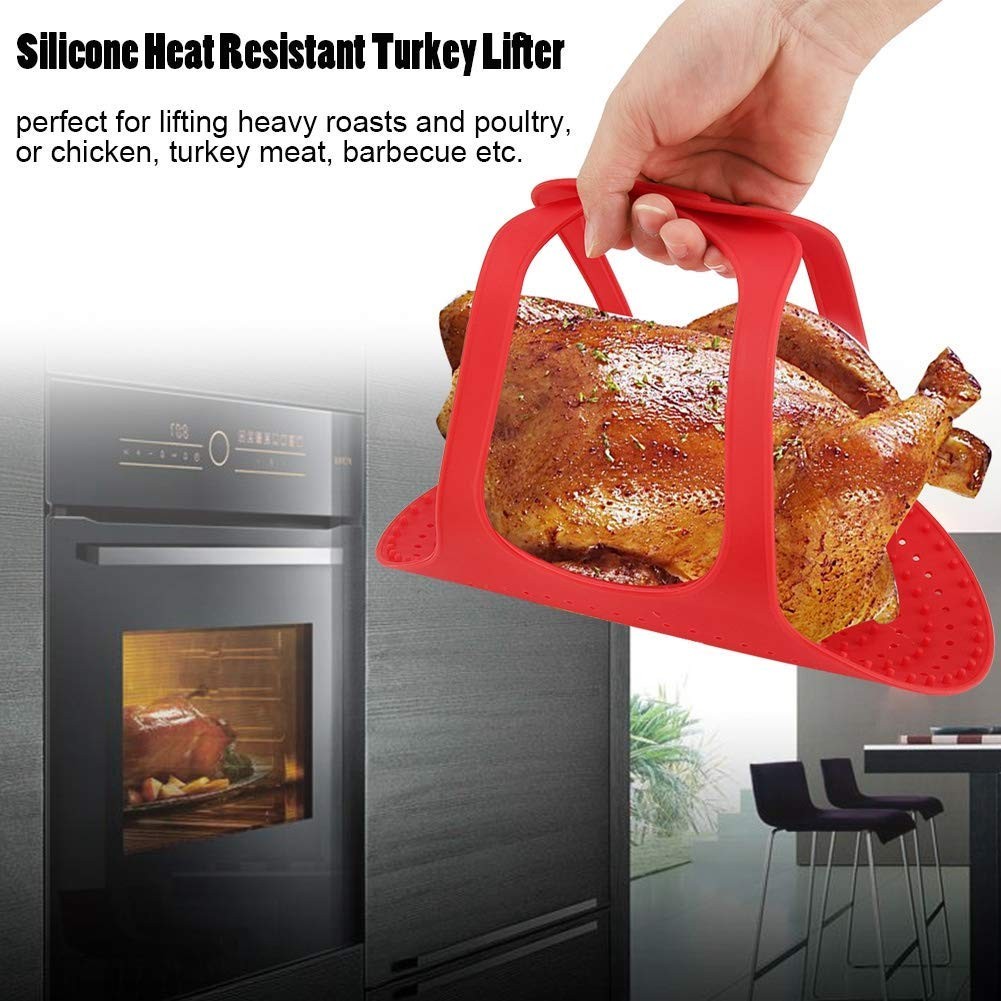 Silicone Turkey Lifter, Reusable Steamer Basket Heat 23.2″L x 4.9″W, Red