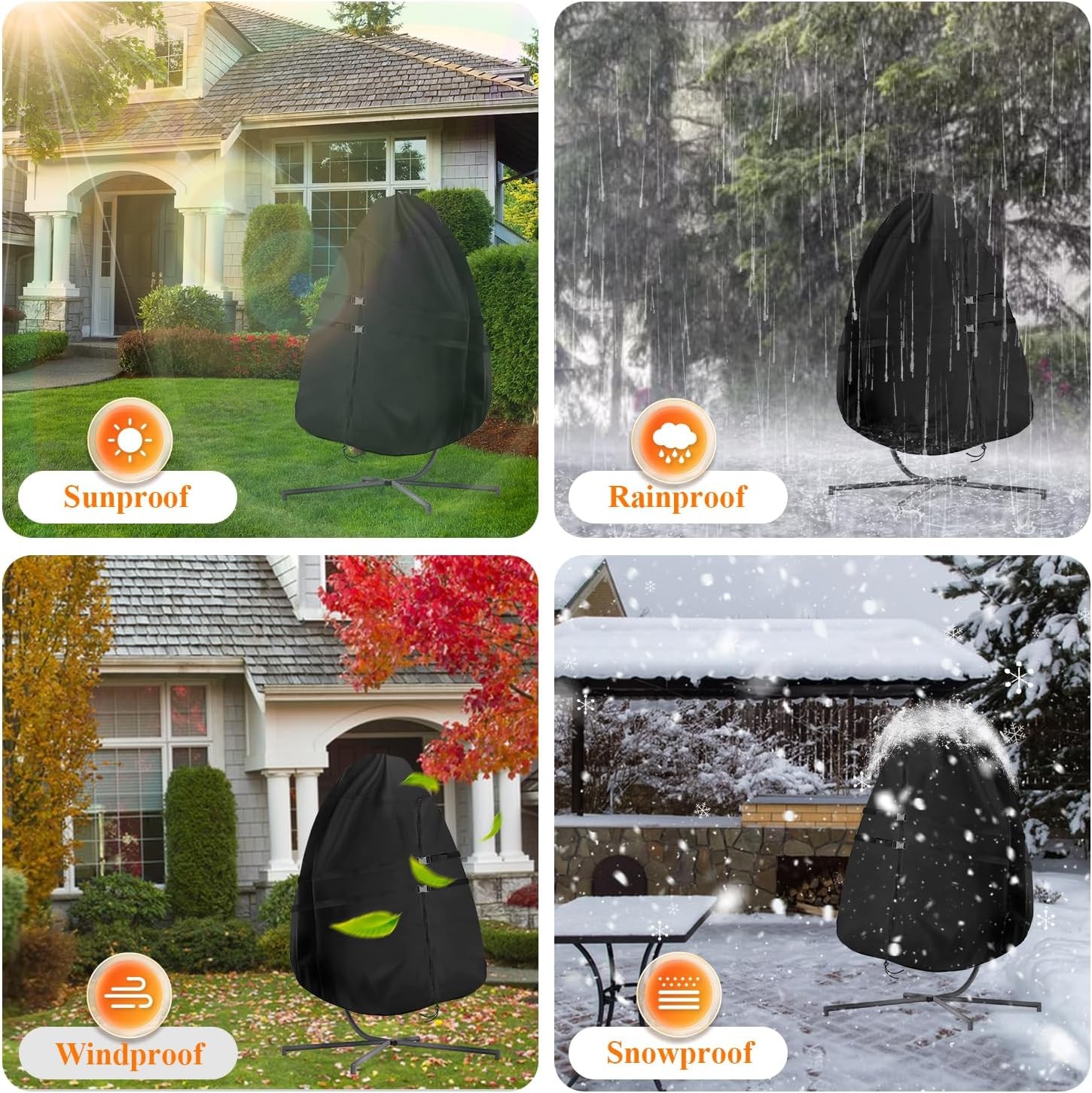 Egg Chair Cover Waterproof, 66×60 Inch Windproof Double Seat Wicker Swing
