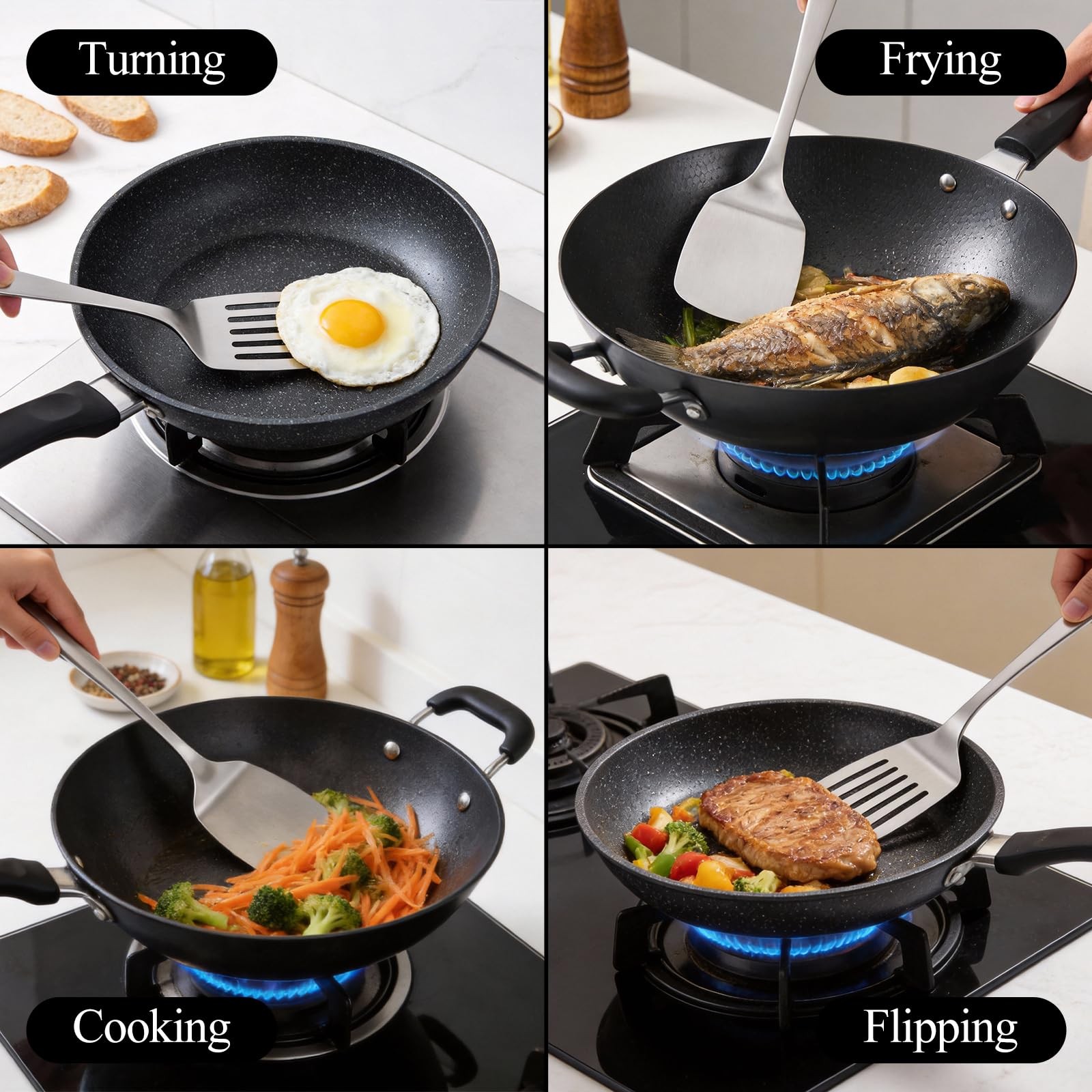 ChefBee 2PCS Metal Spatula Set – Stainless Steel Solid 13.2in, Sliver