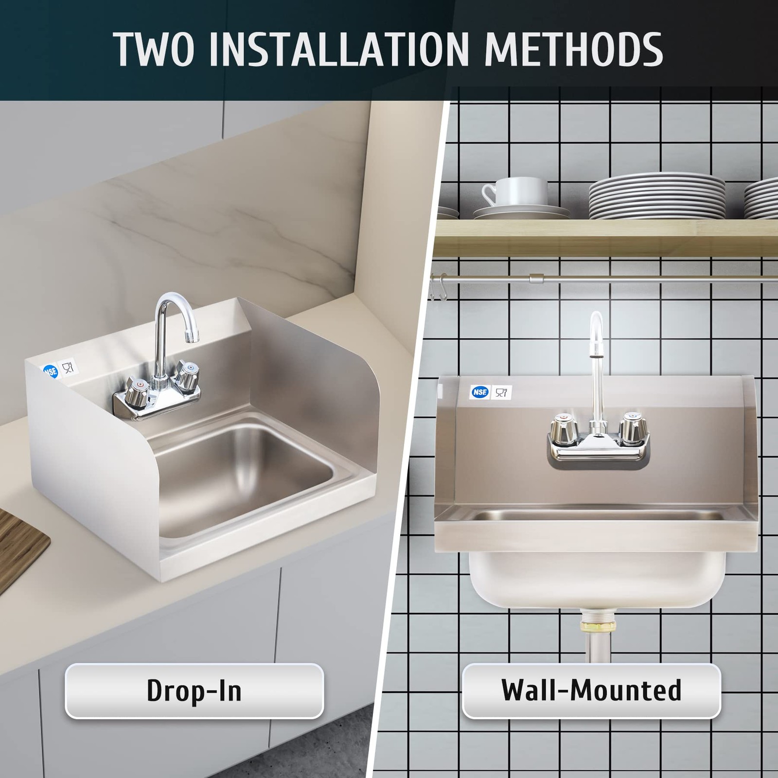 Commercial Hand Sink – NSF Stainless Steel Utility Sink with Gooseneck Faucet