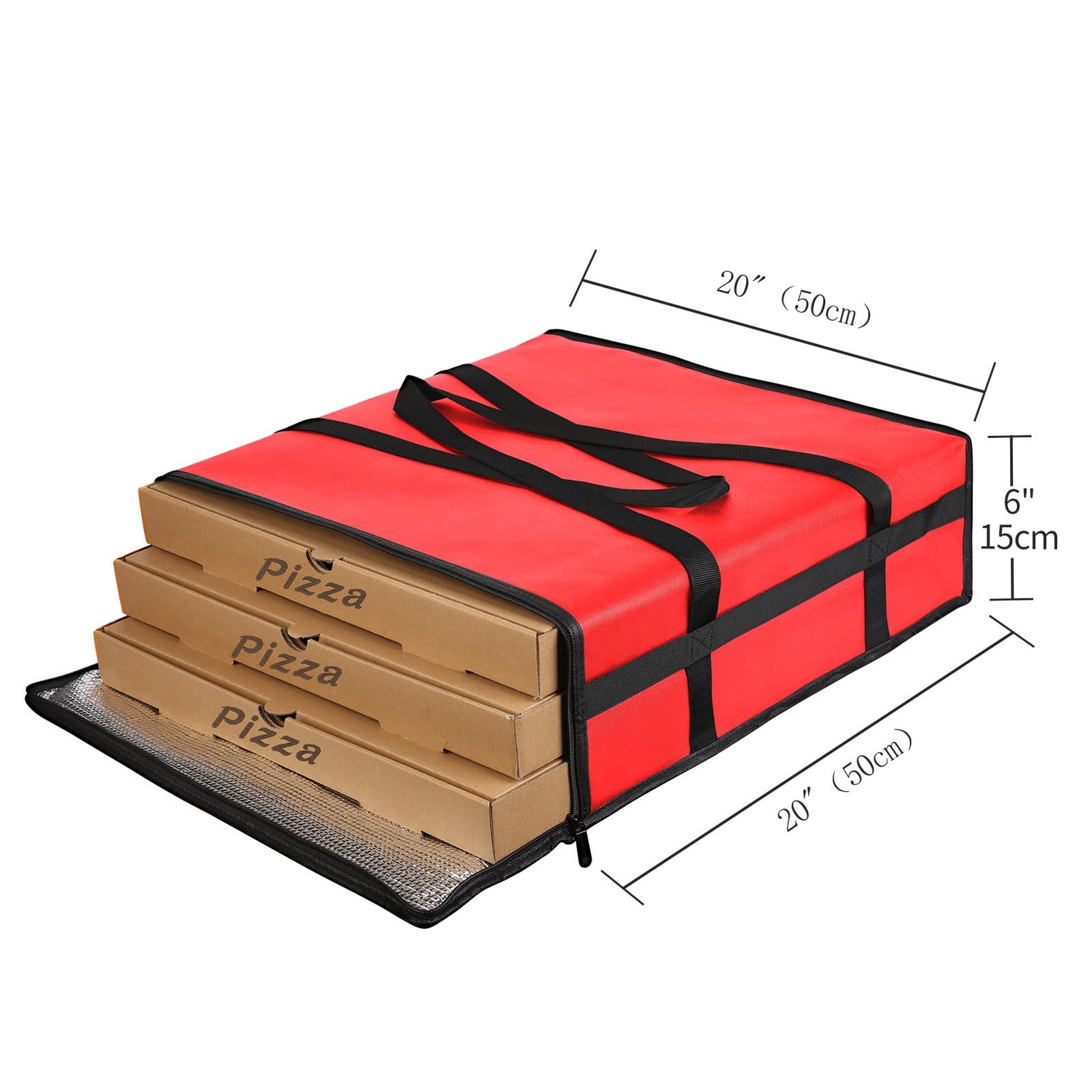 Large Insulated Pizza Delivery Food Bag Triple Layer 20x20x6 Inch