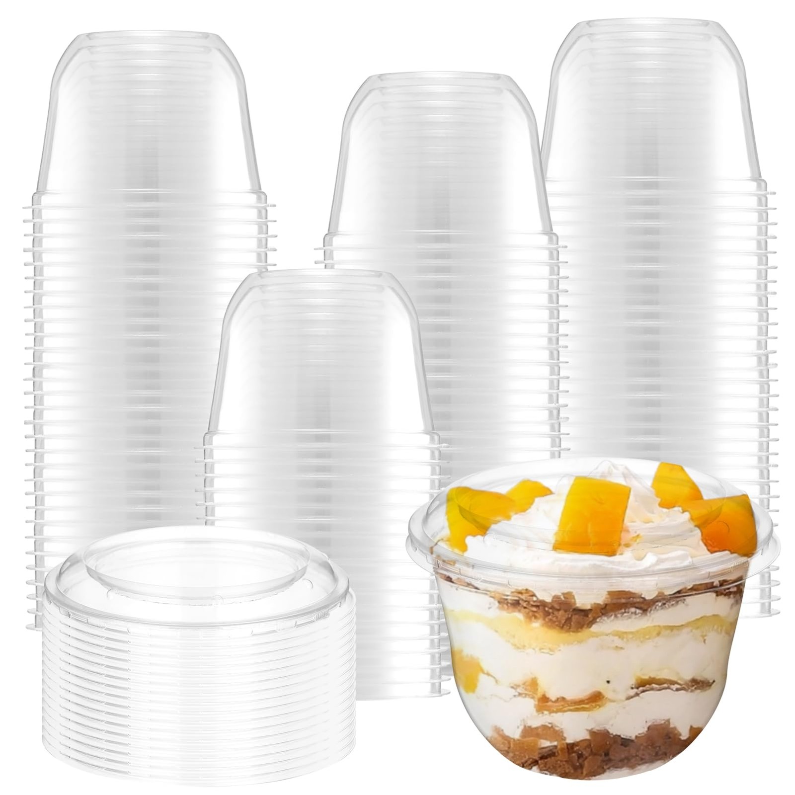 100 Pack 10 Oz Clear Stackable Disposable Plastic Cups with Flat Lids, 300ml …