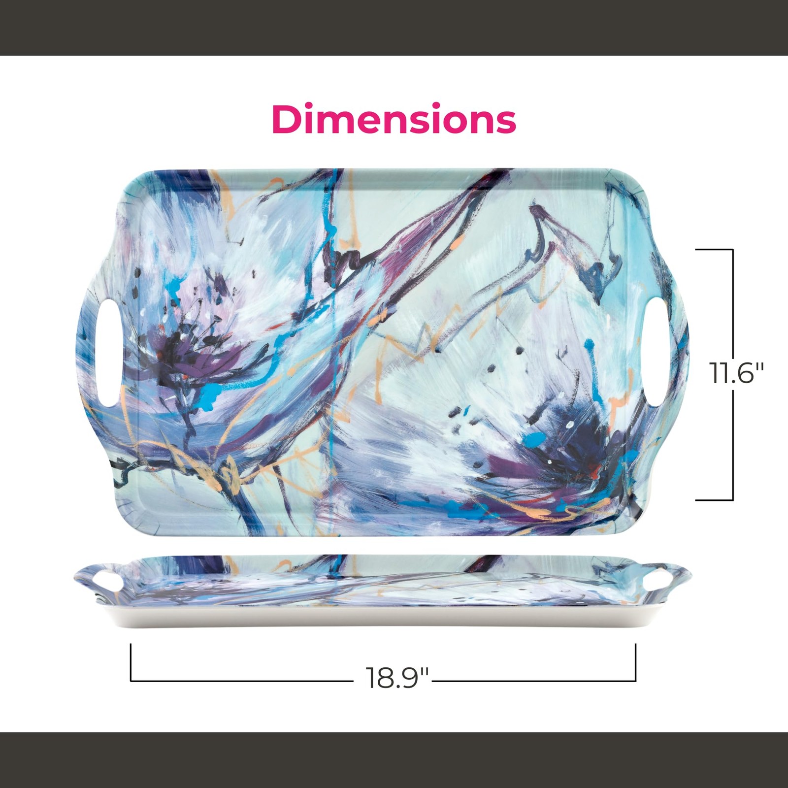 Pimpernel Large Handled Melamine Serving Tray – 18.9″ x 11.6″ Floral Lilac