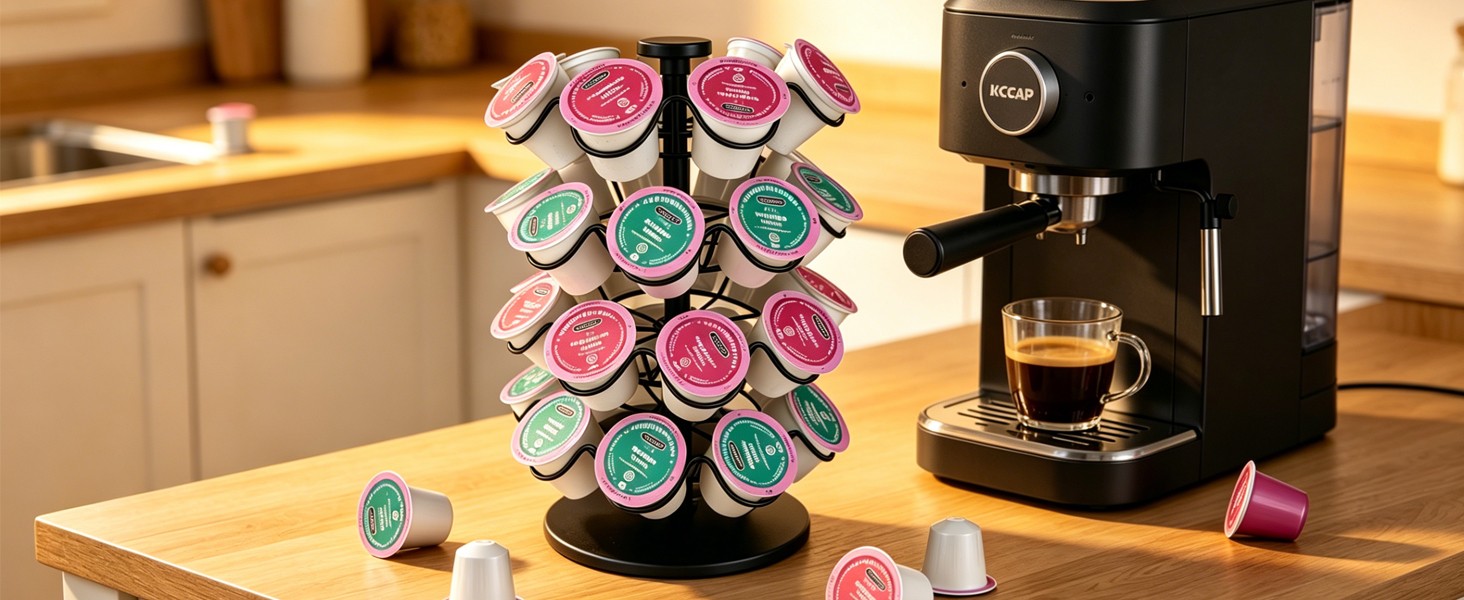 360° Rotating Coffee Pod Holder, Metal sule Stora Organizer for K-Cup