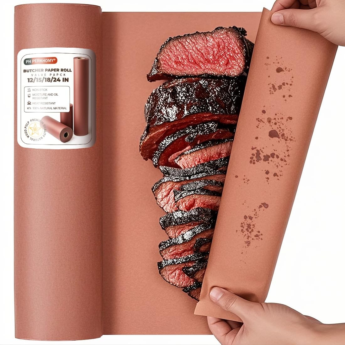 Pink Butcher Paper Roll 18×80 ft for BBQ Smoker, Unbleached & Uncoated