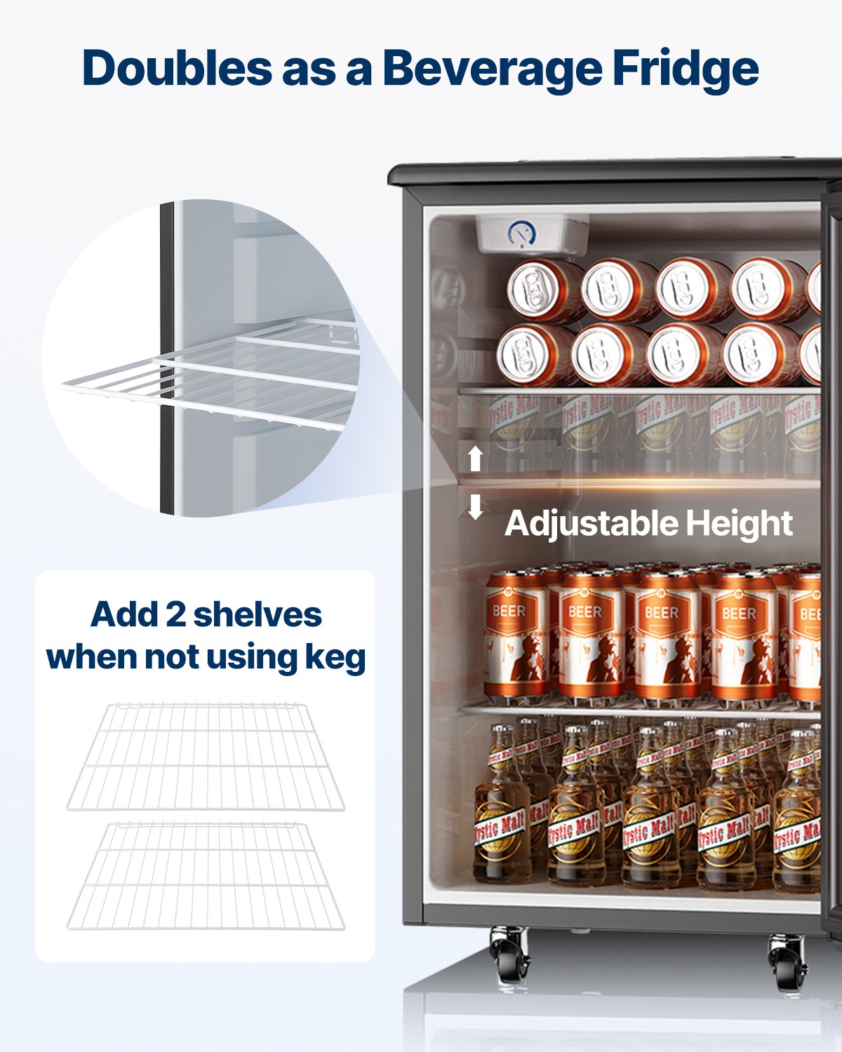 VEVOR Beer Kegerator Draft Beer Dispenser Full Size Keg Refrigerator Dual Tap