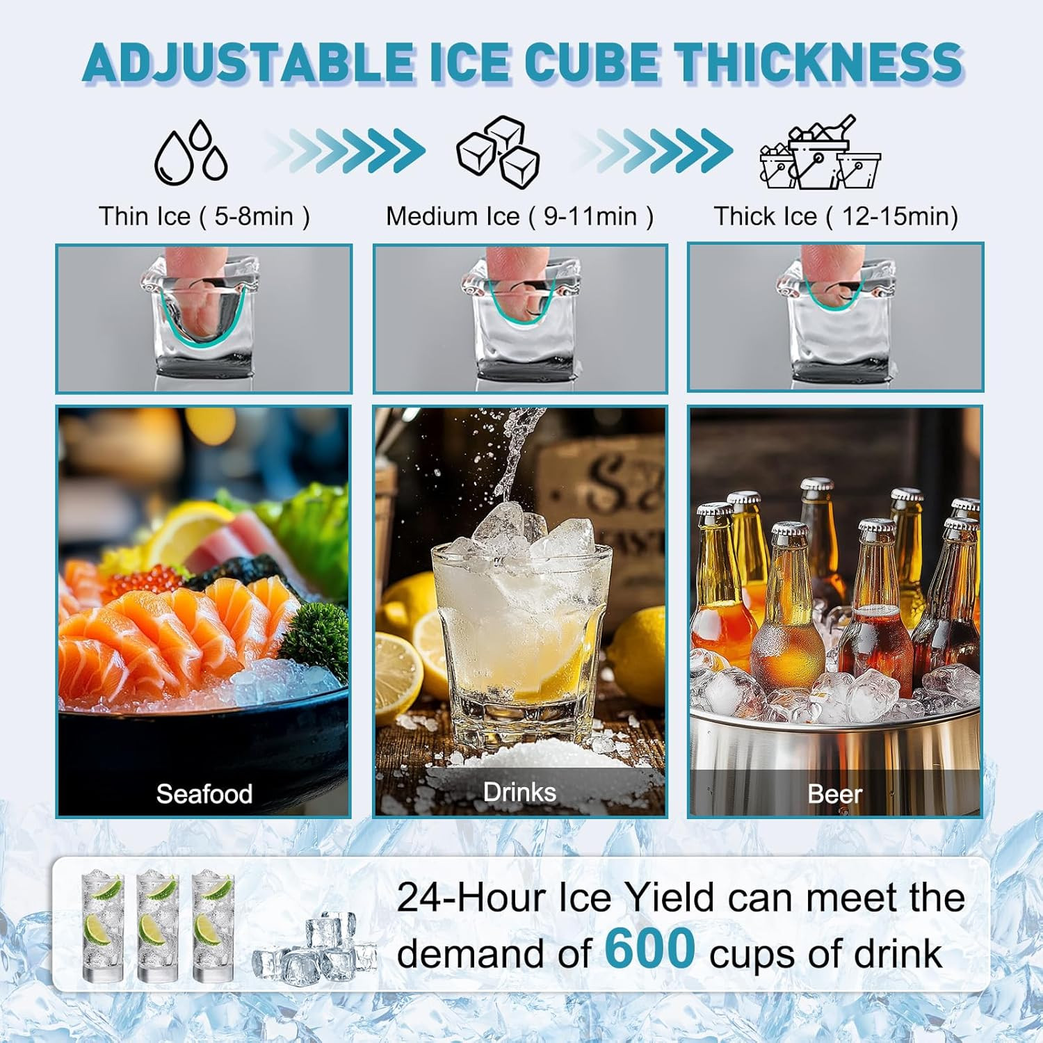 Freestanding Stainless Steel Ice Maker – 175Lbs/24H, Fast & Easy to Clean