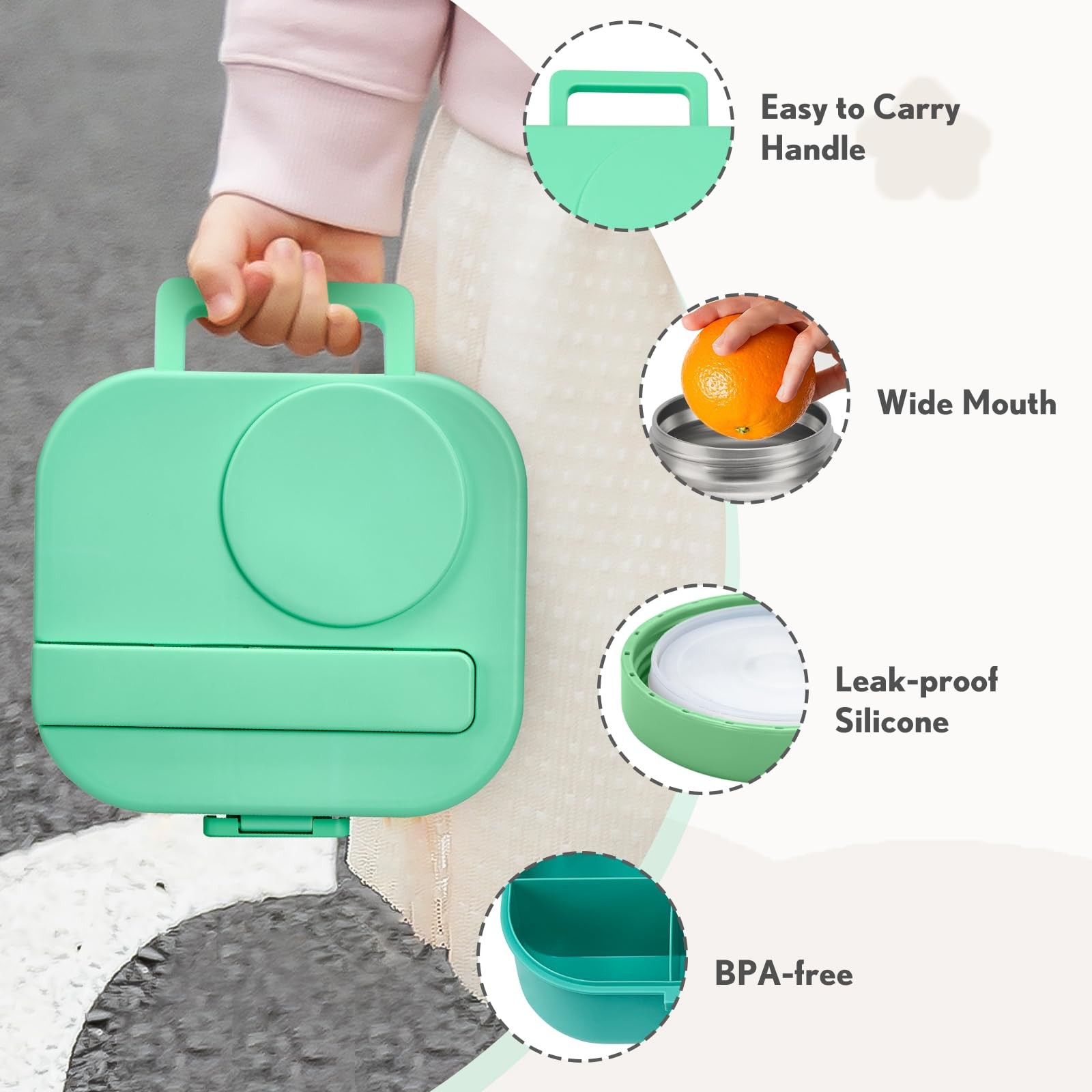 BOSEDSANG Bento Lunch Box with 12oz Soup Thermo,4 Compartments Lunch Box Contain