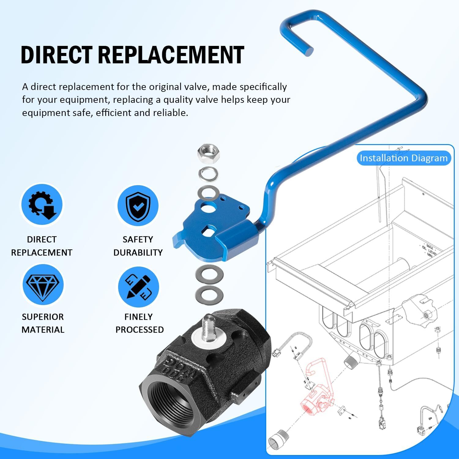 Ball Valve 1-1/4″ Right-hand w 9» Hook Lever Rod For Pitco Fryer SG14 60131007