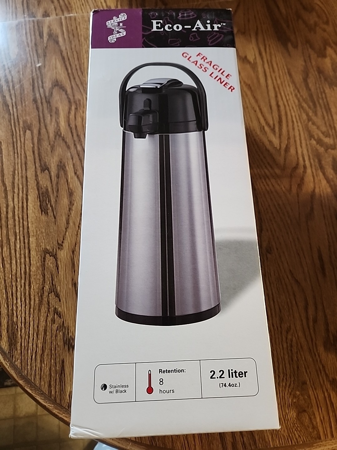 Service Ideas Eco-Air Airpot w Pump, 2.2 Liters Stainless Hot Bev Thermos ECA22S