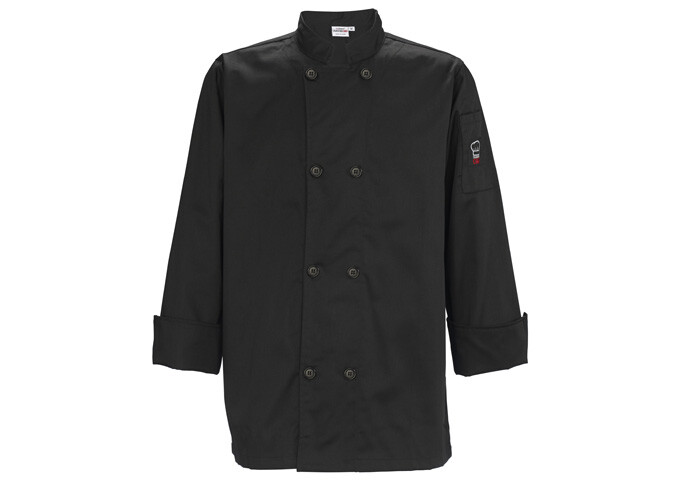Chef Jacket ~ Men Size Small – Black ~ 65/35 poly-cotton blend ~ New In Package