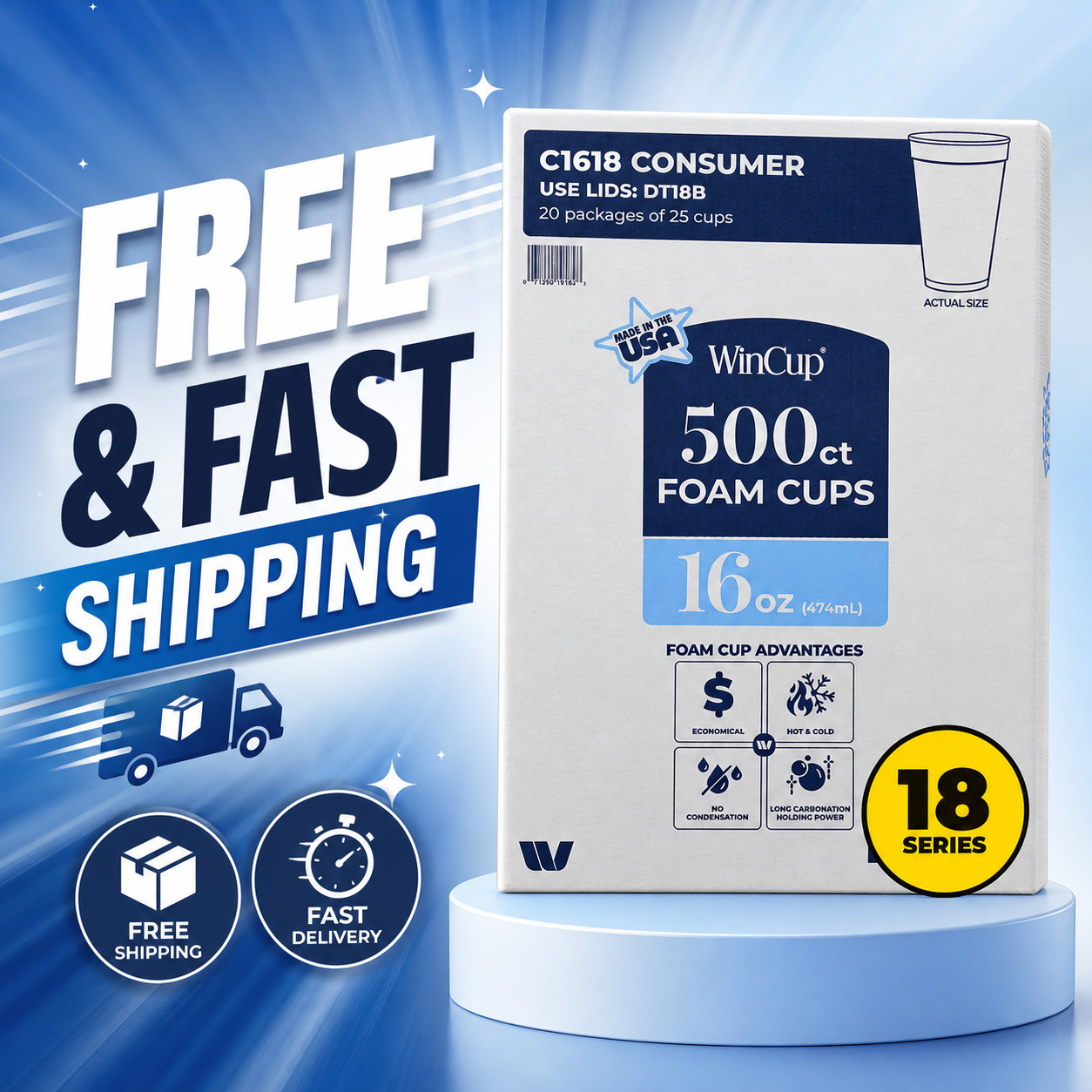 WinCup Foam Drink Cups – 16 oz (500 Count) SAMEDAY SHIPPING!!!