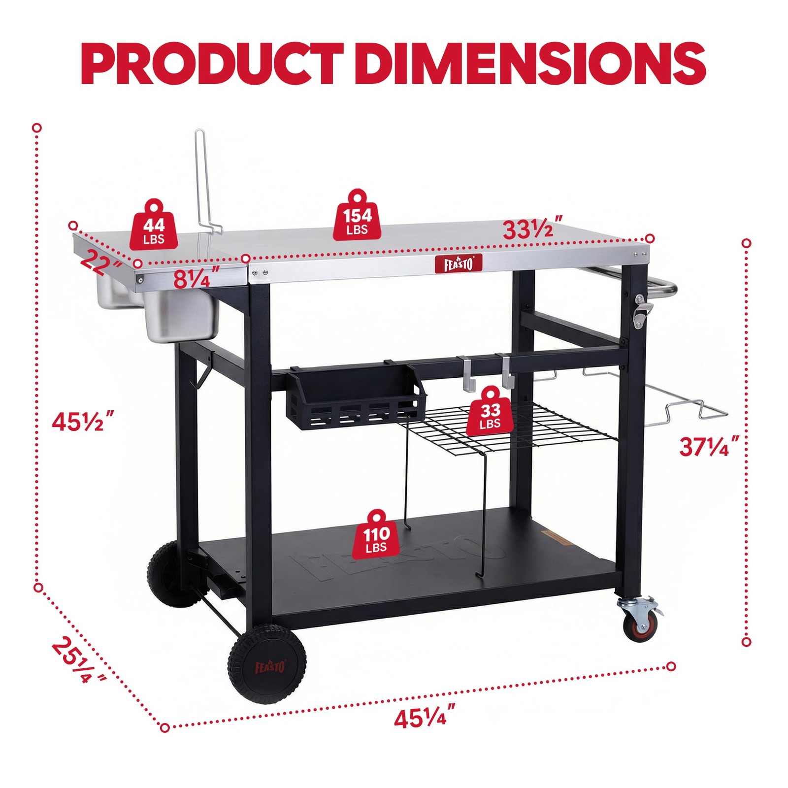 Outdoor Prep Table with One-Piece Integrated Topping Station, Food-Grade Stai…