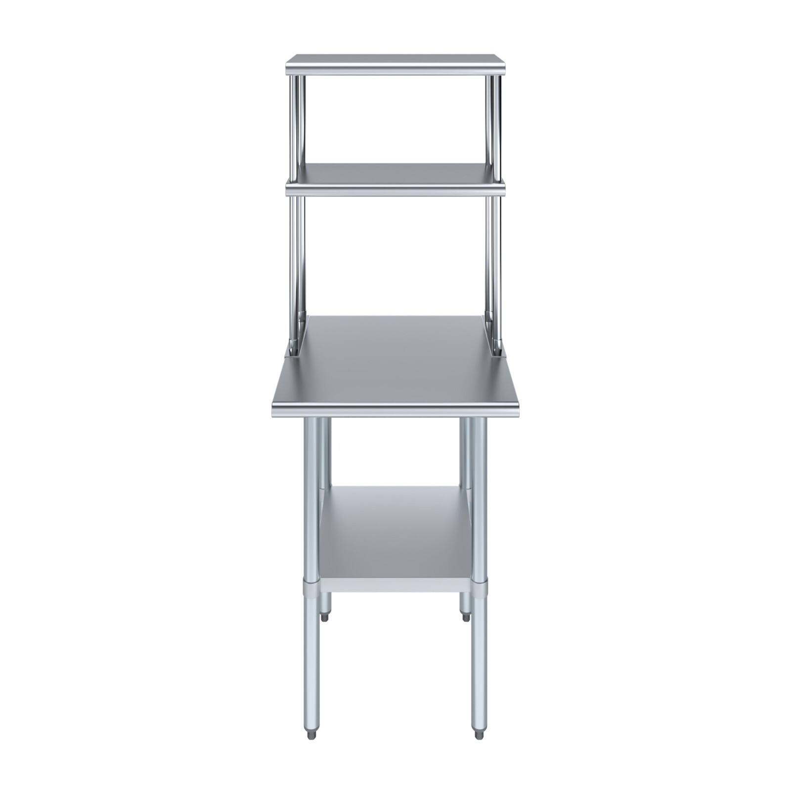 24 in. x 24 in. Stainless Steel Work Table & 12 in. Wide Double Tier Overshelf
