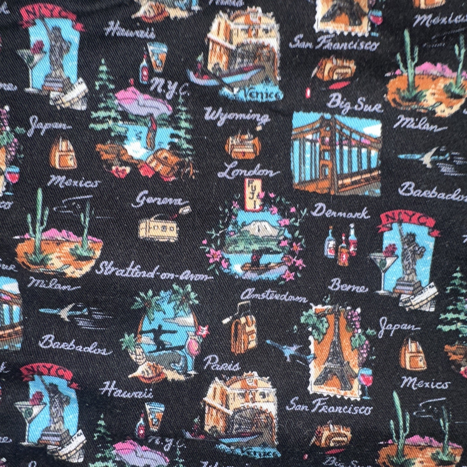 Vintage Nicole Miller Chefwear 3X Postcard Travel Print Chef Pants 30 Inseam 90s