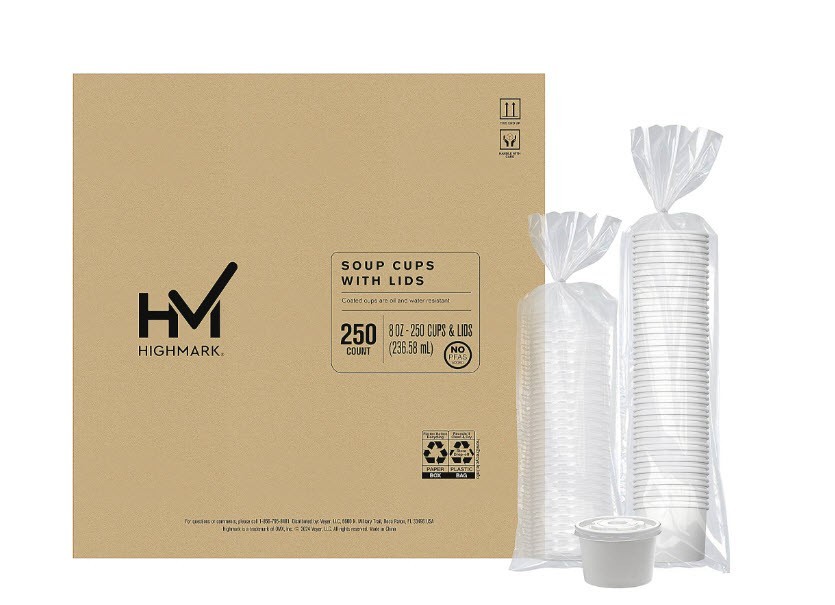 Highmark 8OZ Disposable White Paper Soup Containers with Paper Lids 250 Count