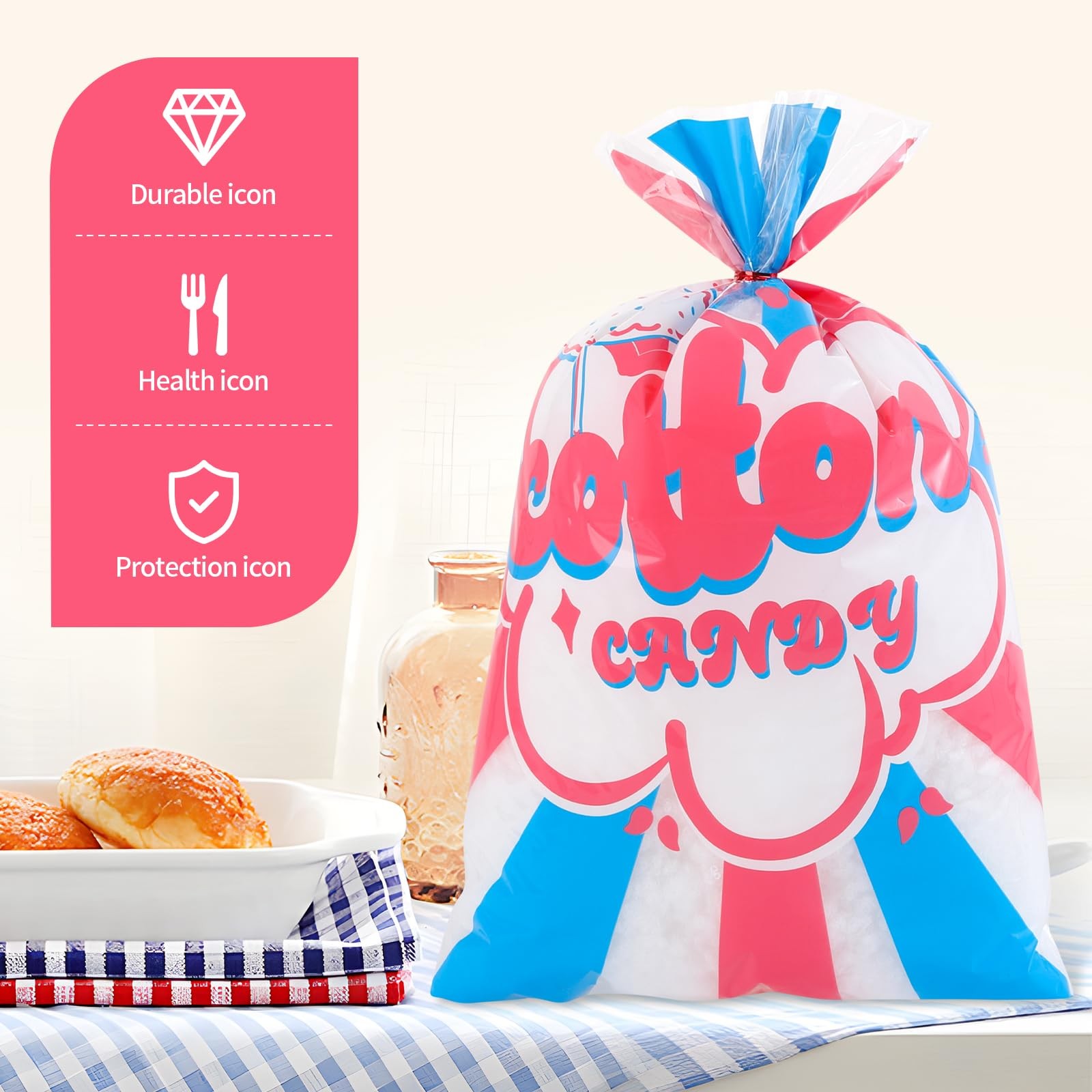 GraceKit 50 Pcs Cotton Candy Bags with Ties,14″ x 20″ Large Clear Cotton Cand…