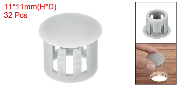 32Pcs 11mm Light Gray Nylon Plastic Round Locking Hole Plugs Insert End Cap