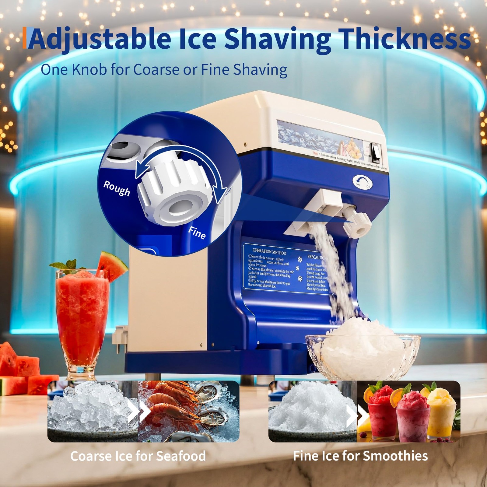 Electric Ice Shaver Machine 300LBS/H, 500W, 500RPM, Tabletop Snow Cone Crusher