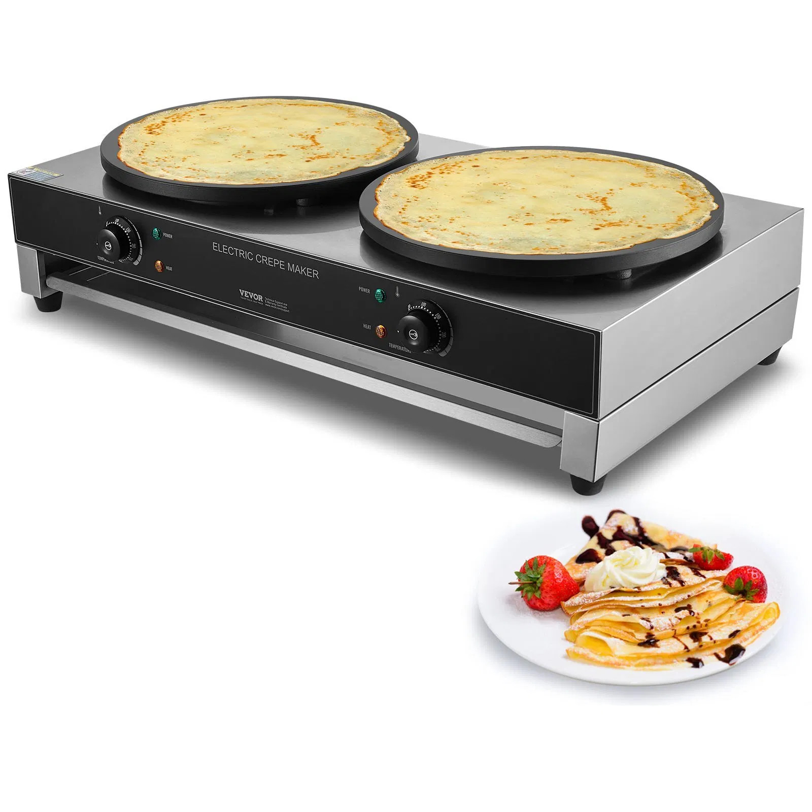 Electric Crepe Maker, 16-Inch Double Head Commercial Crepe Machine, 3400W Flat P