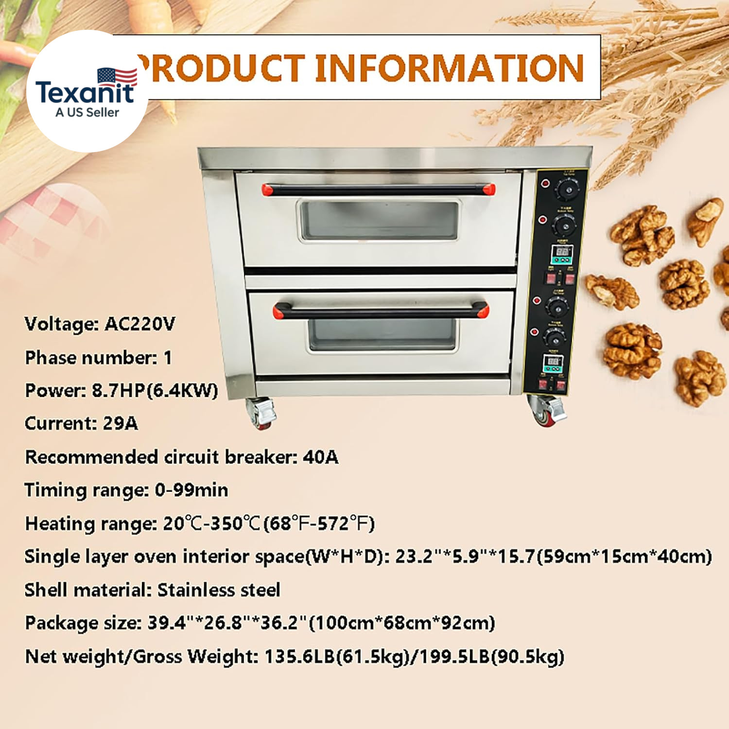 Commercial Pizza Oven Double Deck Movable Electric Pizza Oven Stainless Steel Mu