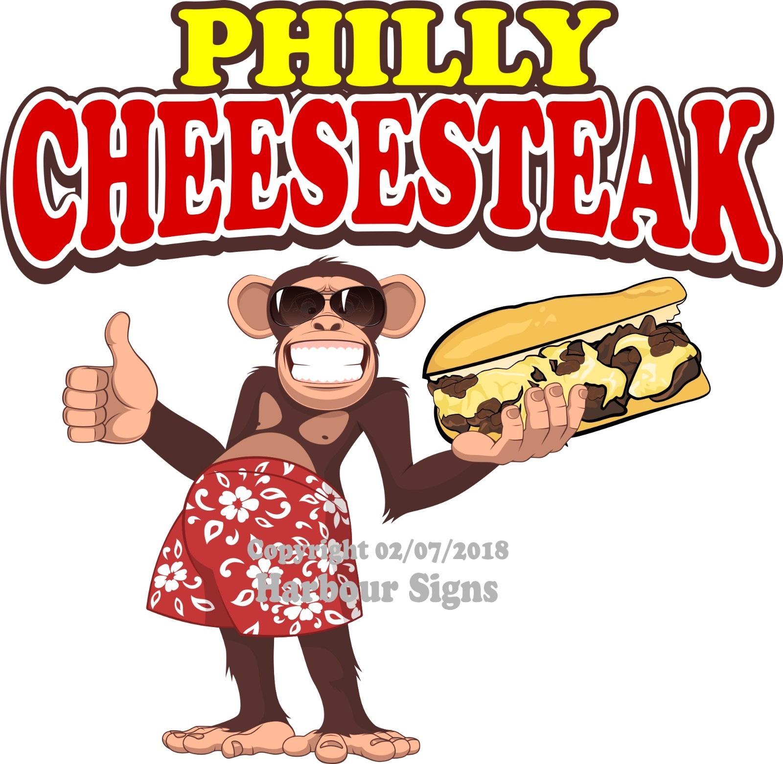 Philly Cheesesteak DECAL (Choose Your Size) Monkey Concession Food Sticker