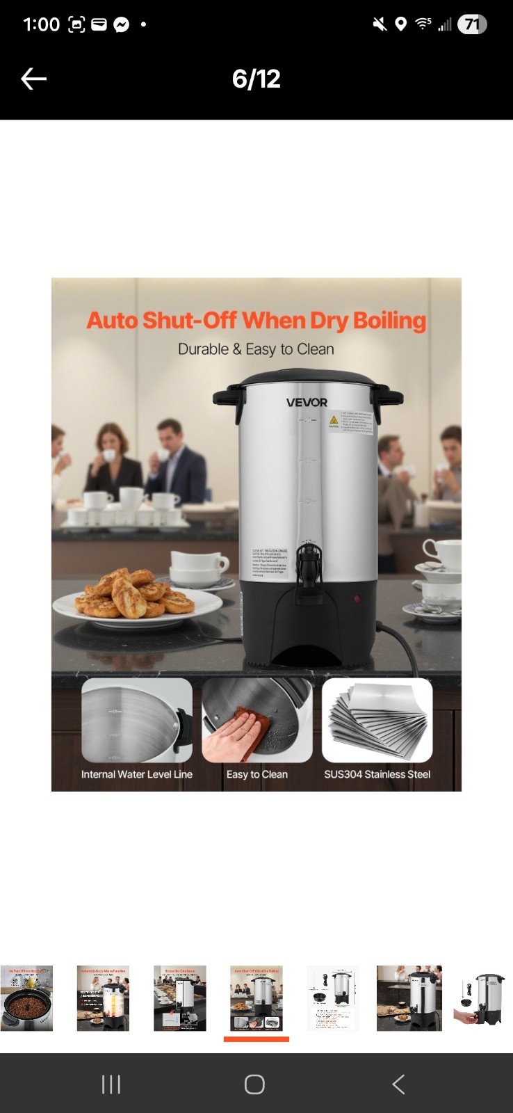 Vevor 30 Cup/4.5L Coffee Urn, Dripless