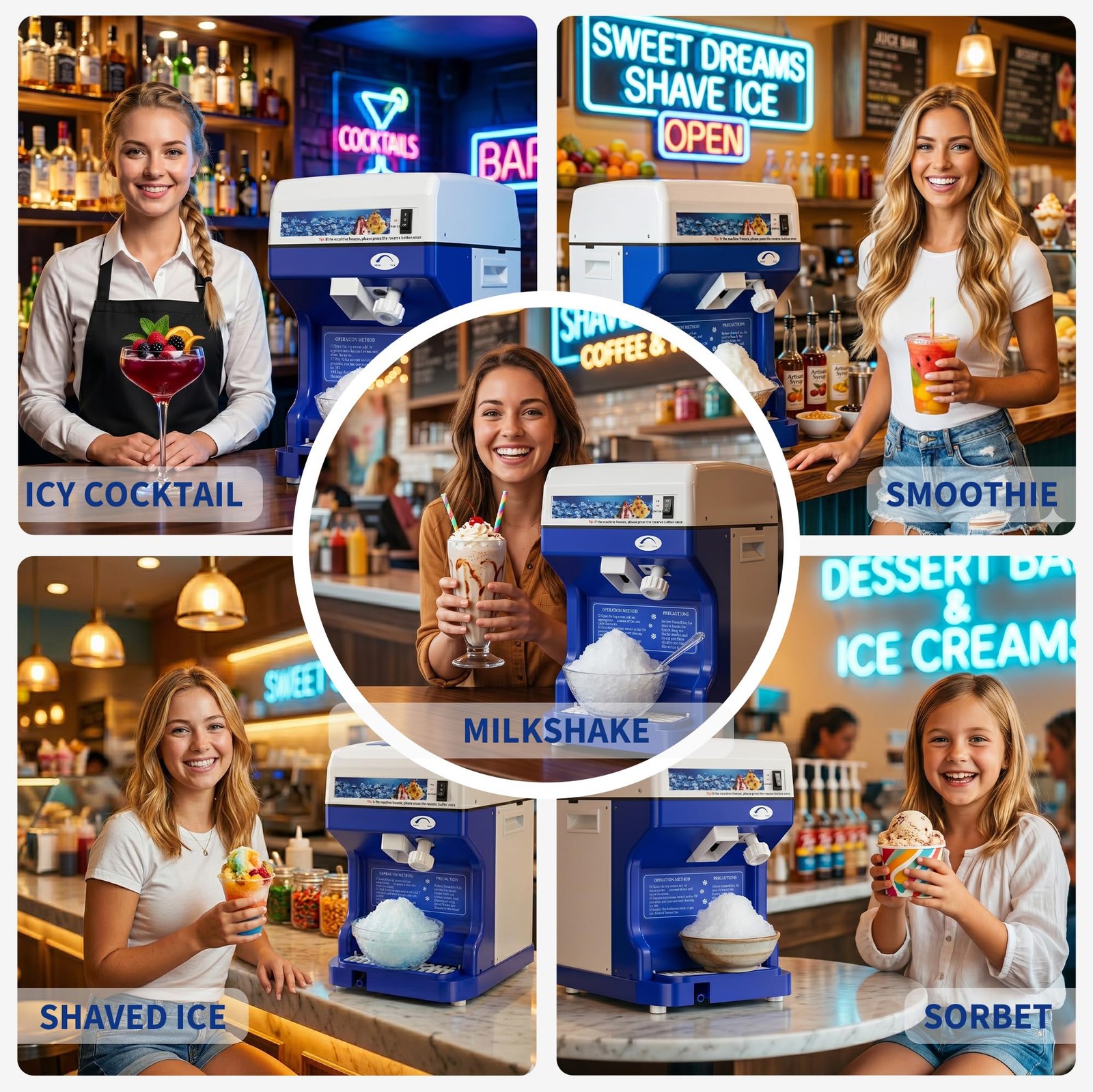 Electric Ice Shaver Machine 300LBS/H, 500W, 500RPM, Tabletop Snow Cone Crusher