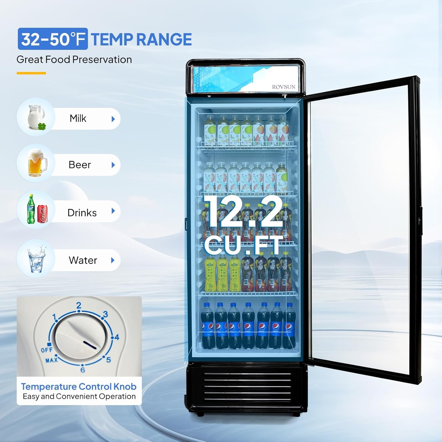 Glass Door Refrigerator Commercial Beverage Refrigerators w/LED Light, 12.2Cu.ft