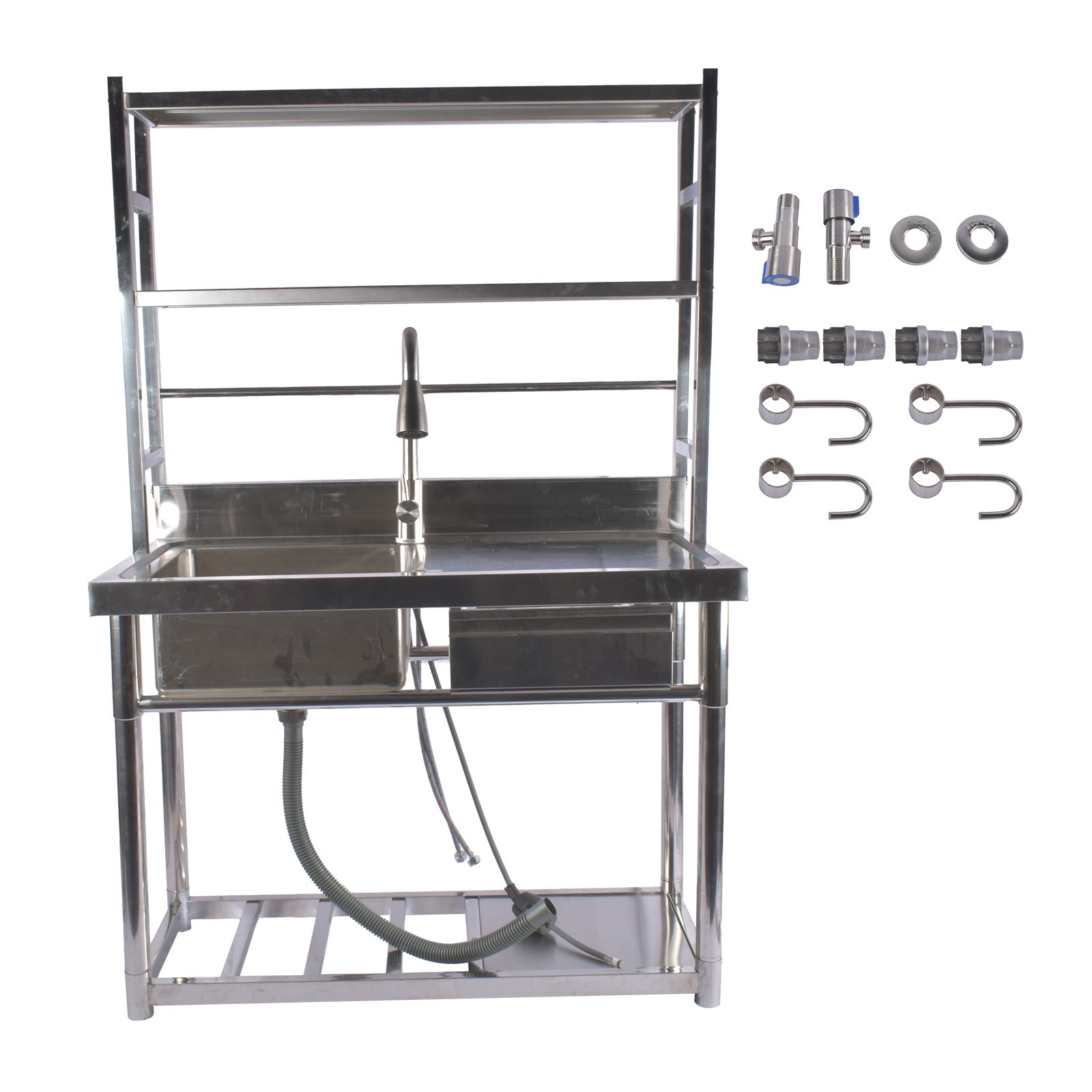 Stainless Steel Utility Sink Commercial Single Bowl Sink with Pull-Out Faucet