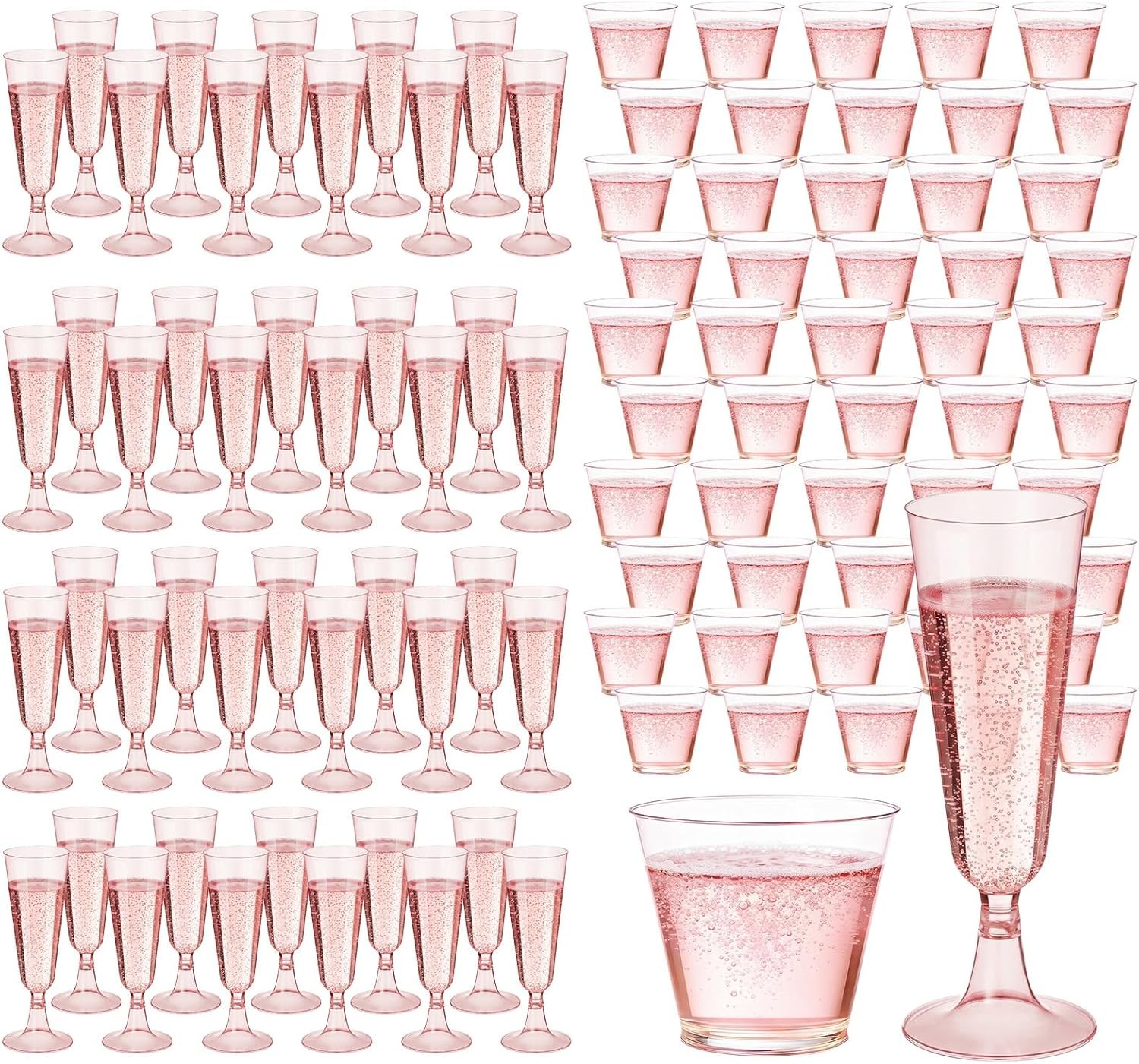 160 Pack Champagne Flute and Clear Plastic Cup, 60 Pcs 5 oz Champagne Wine
