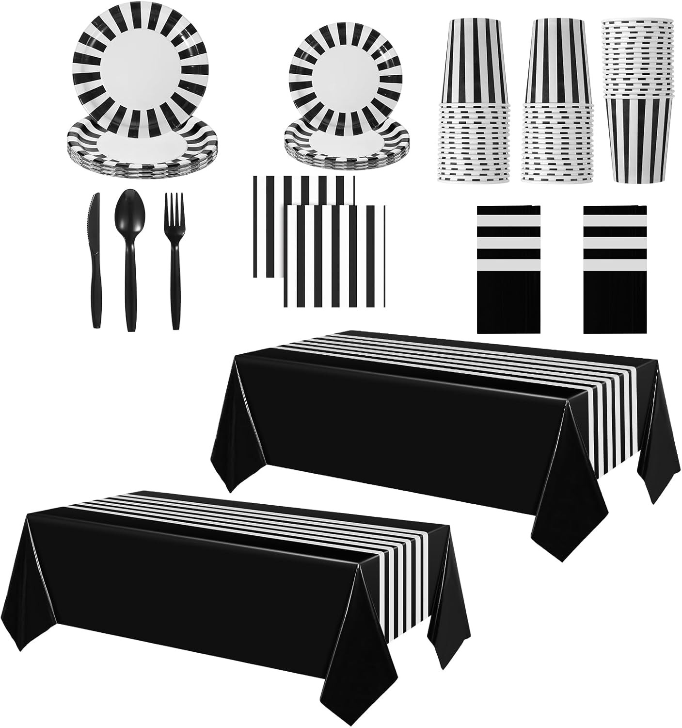 154 Pcs Black and White Graduation Party Supplies Disposable Dinnerware Set