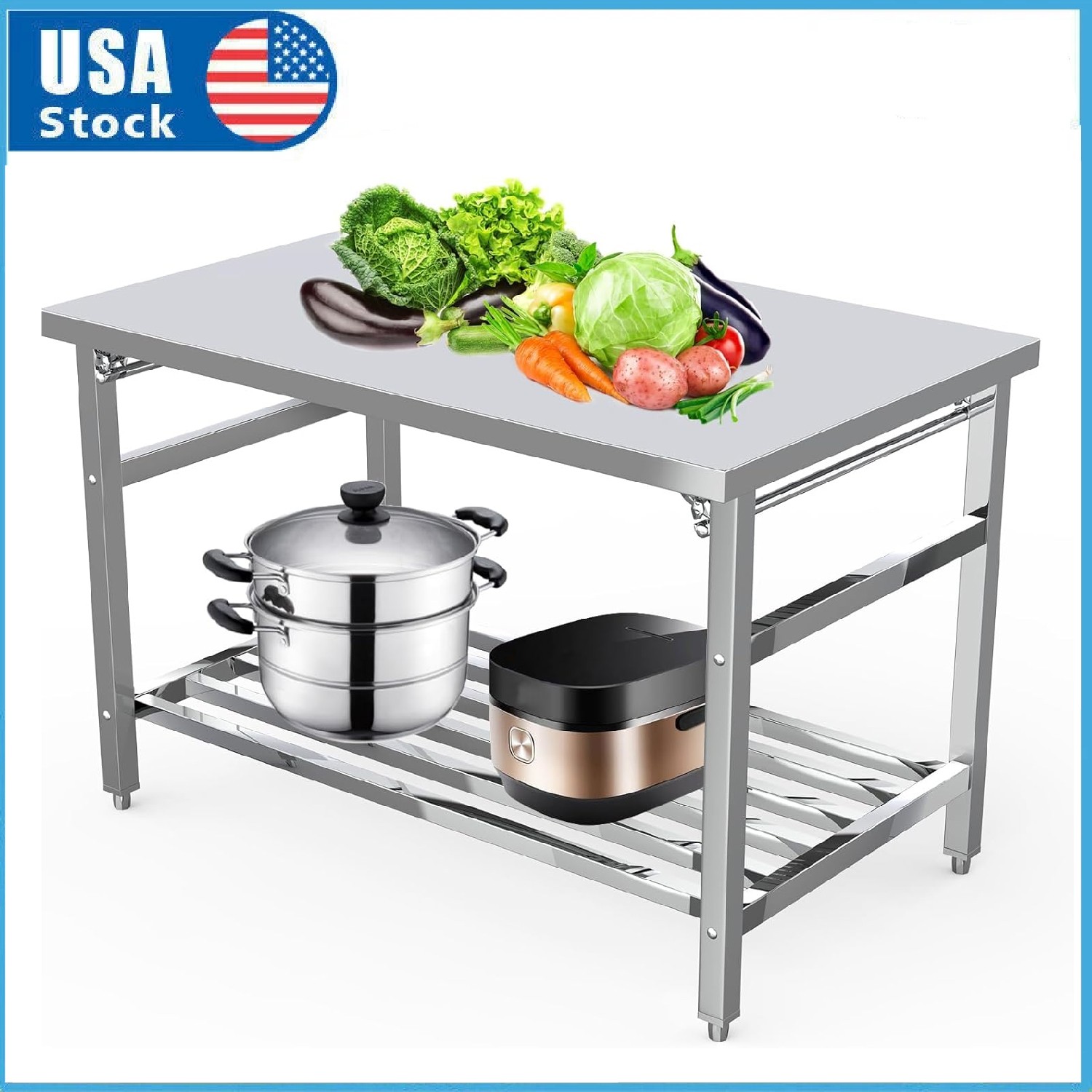 Folding Stainless Steel Work Table ,Heavy Duty Prep Table for Kitchen Restaurant