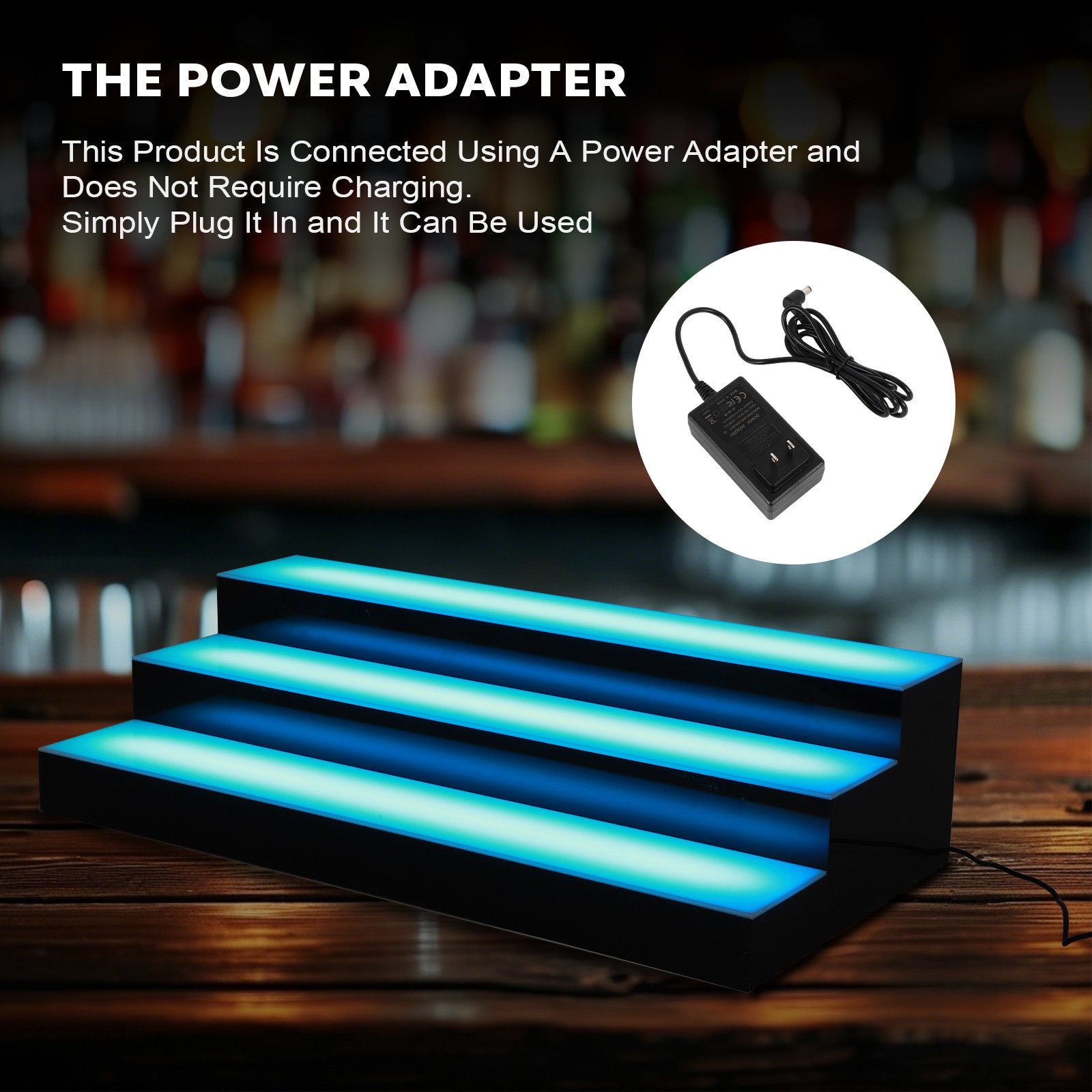 3 Tiers 40 Inch LED Lighted Liquor Bottle Display, Adjustable Brightness & Color