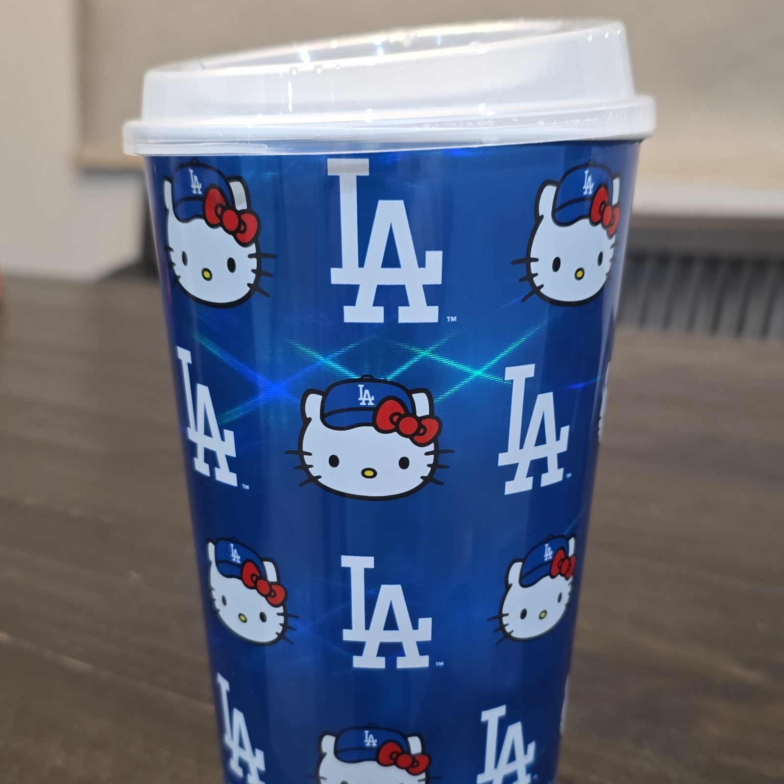 Hello Kitty LA Dodgers PET Plastic Round Cup with Lid Combo MLB Animation Blue