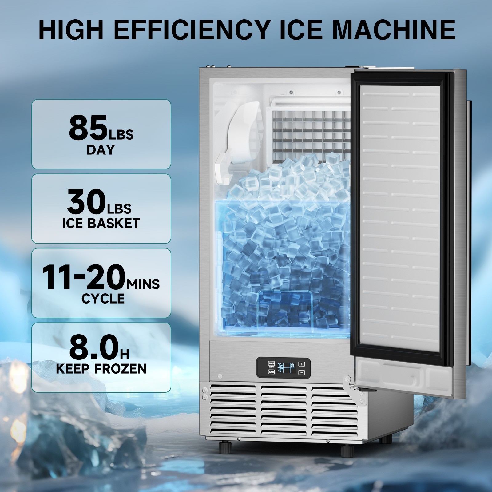 Commercial Ice Maker Freestanding Stainless Steel Under Counter Ice Machine