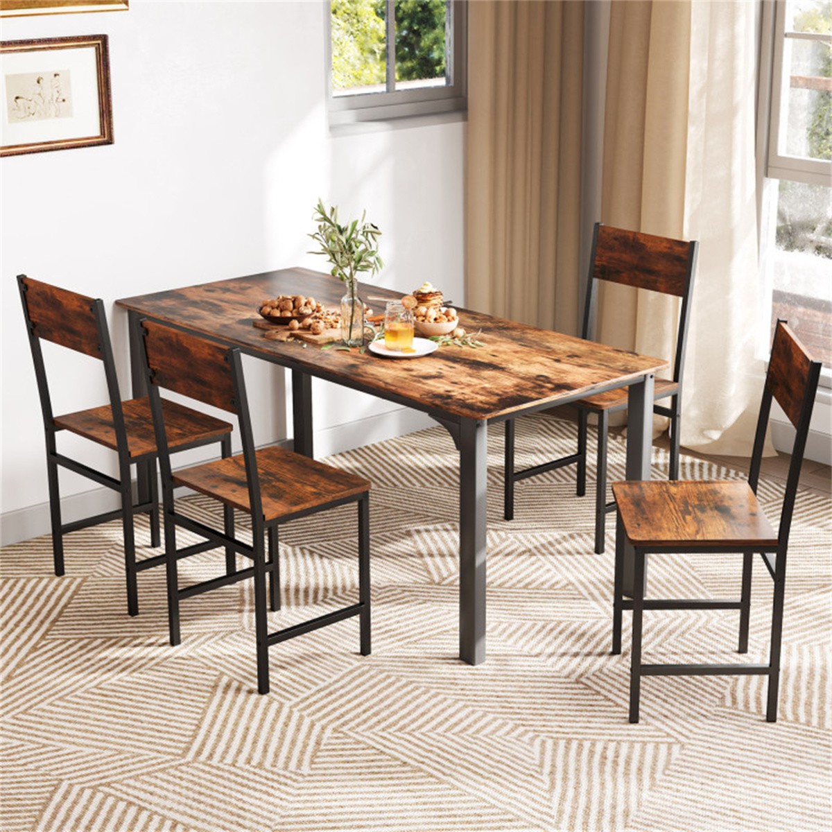 4 PCS Industrial Dining Chairs, 330LBS Capacity Metal Frame Kitchen Side Chairs