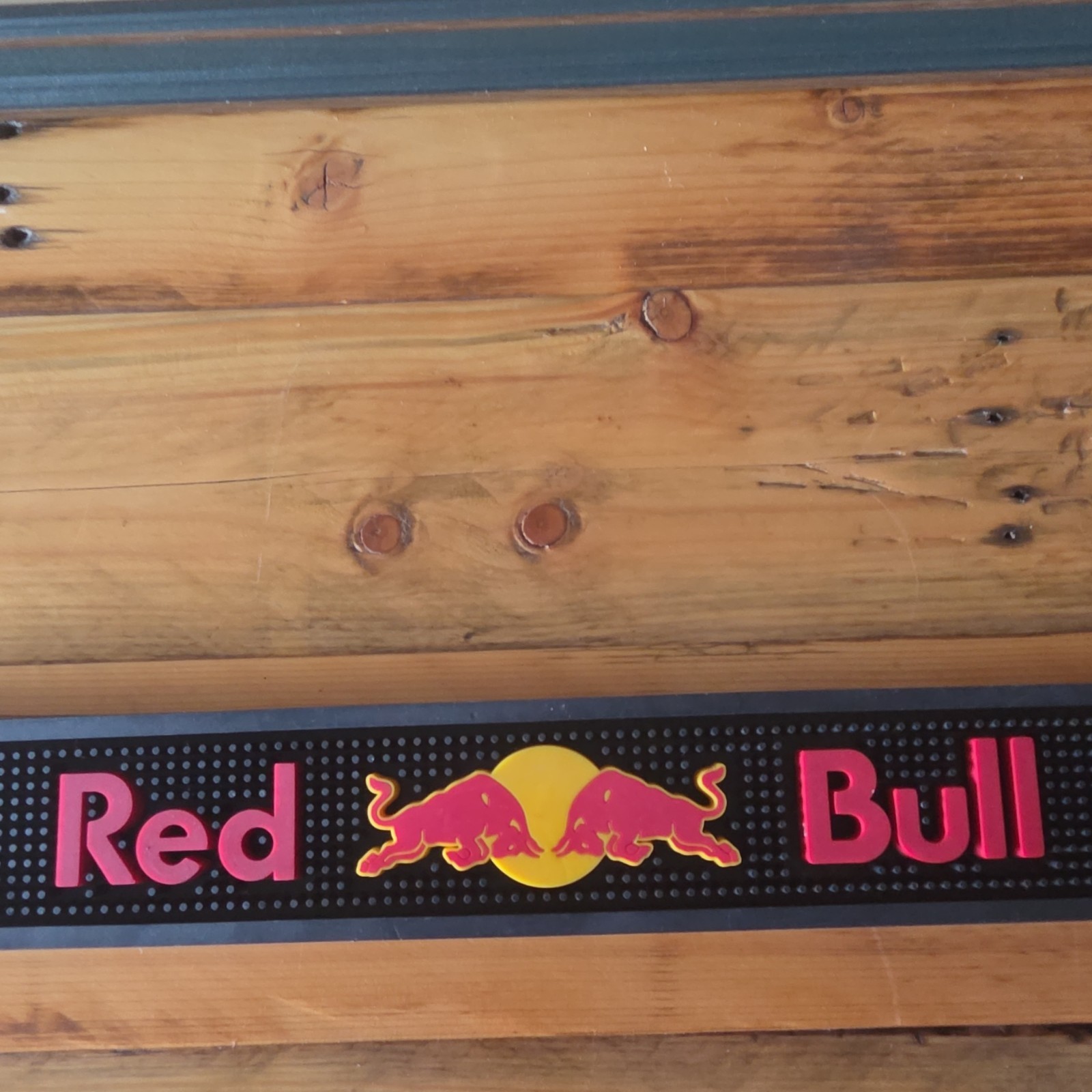 Red Bull Rubber Bar Mat Black with Red and Yellow Logo