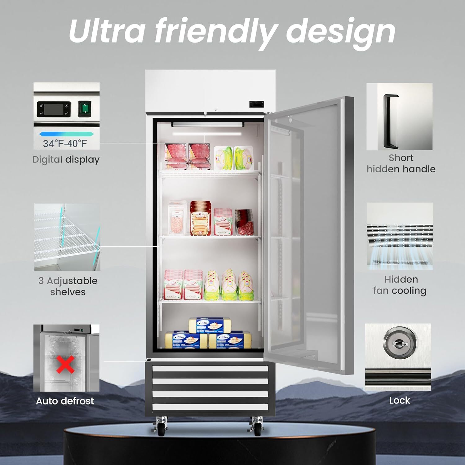27″ Commercial Refrigerator Reach In Upright Refrigerator Single Solid Door New