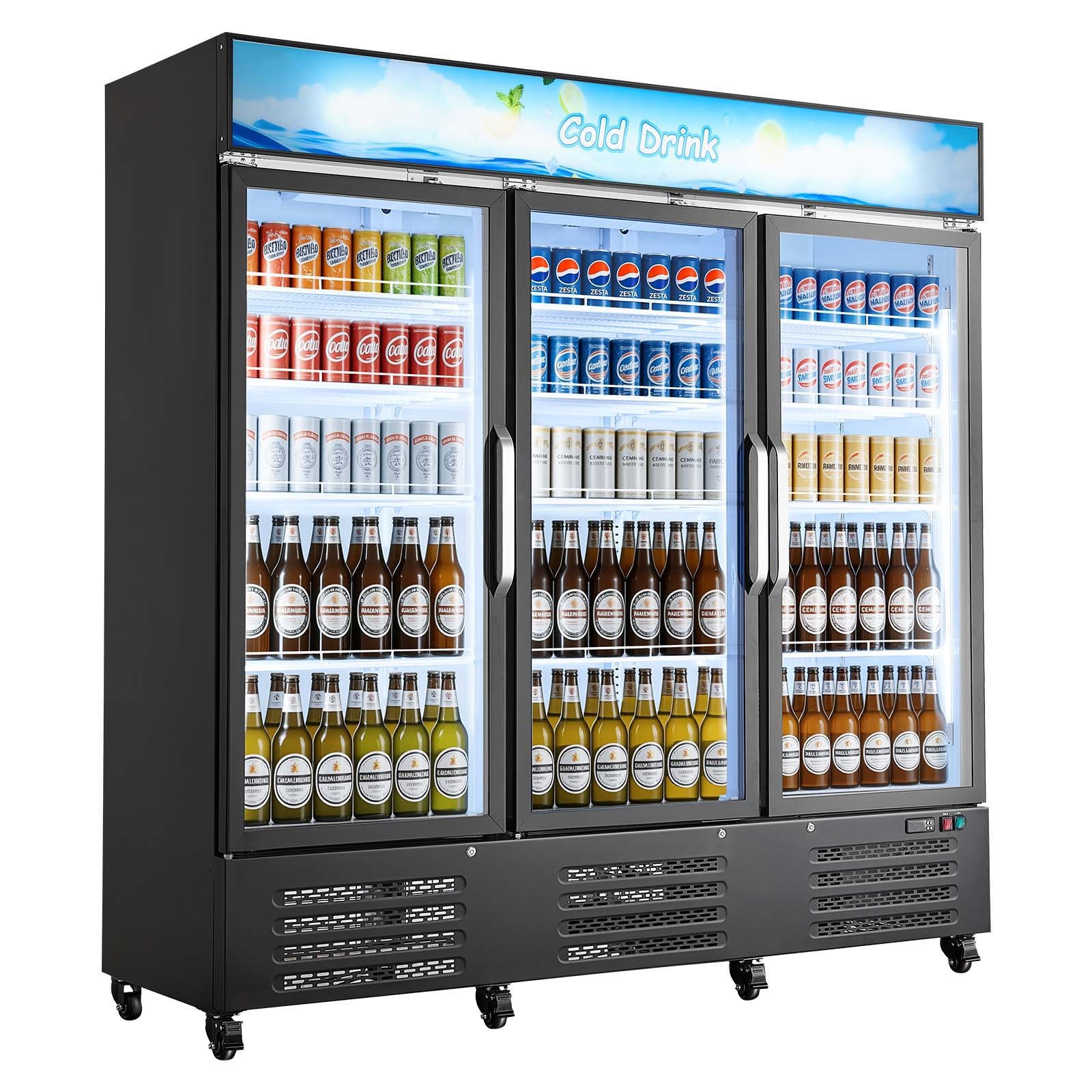 Uimoso Commercial 3-Door Beverage Cooler, 54.3 Cu.Ft Merchandiser Refrigerator