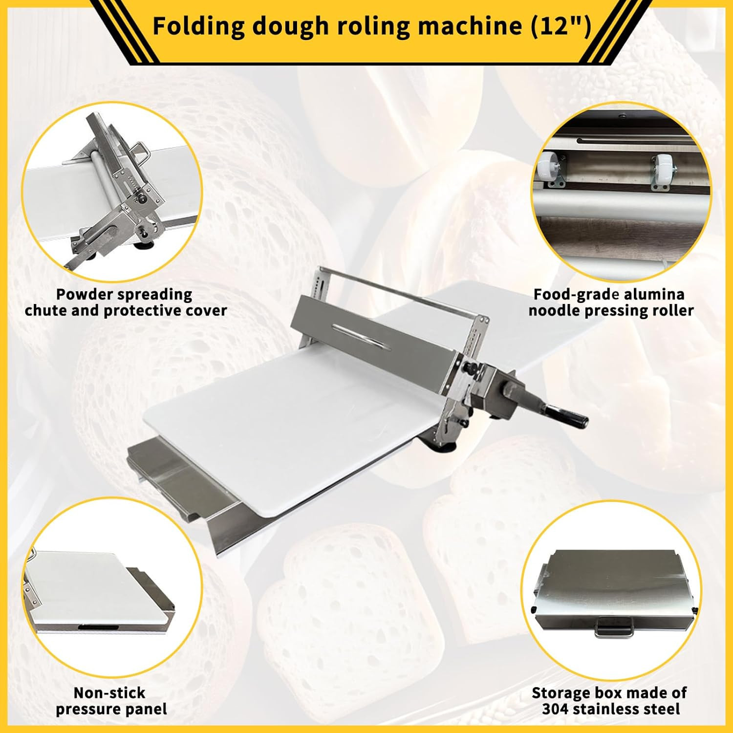Dough Sheeter Machine for Home, Type 300 Manual Pastry Roller & Croissant Dough