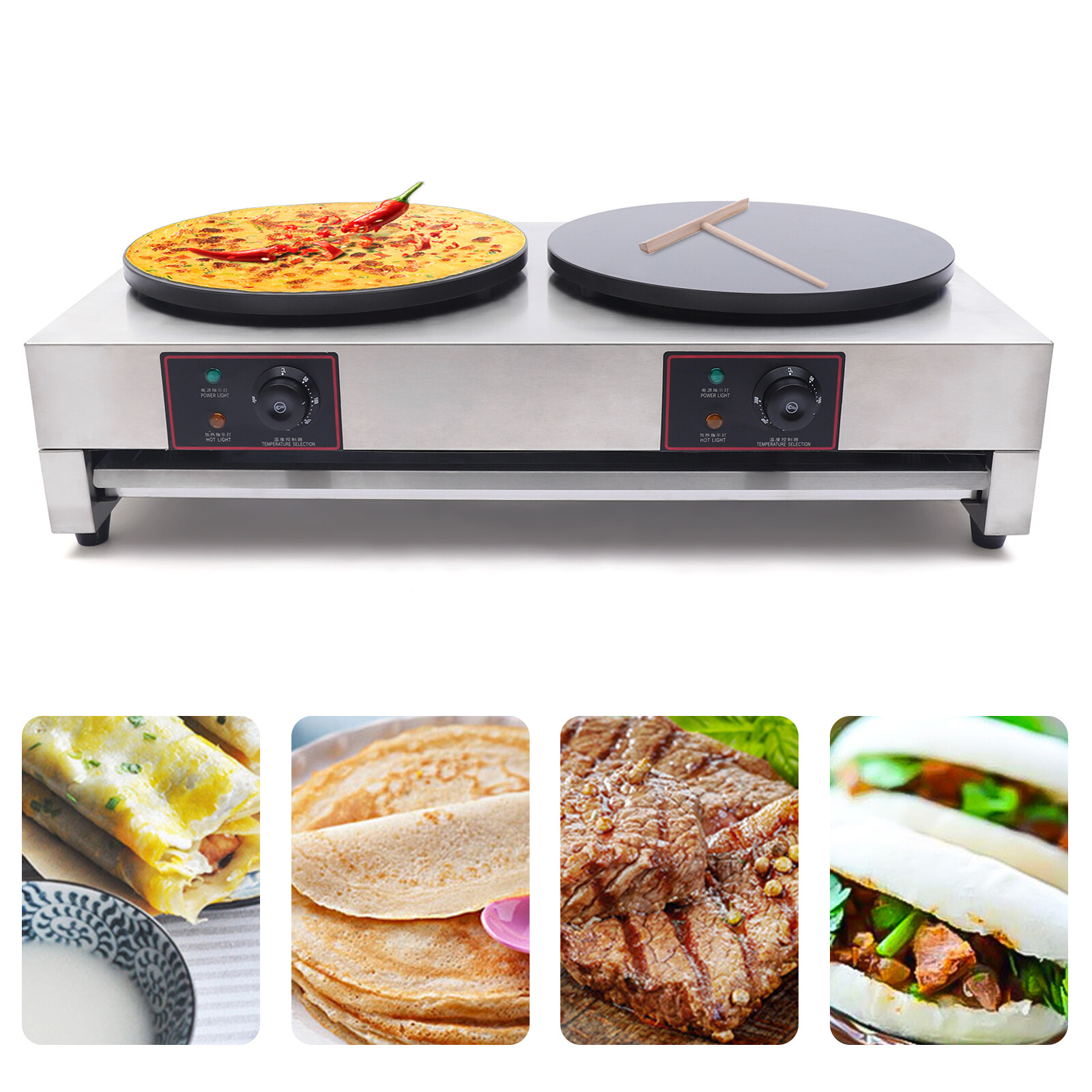 16″ Commercial Electric Crepe Maker Machine Two Burner Hotplates Non-Stick 3400W