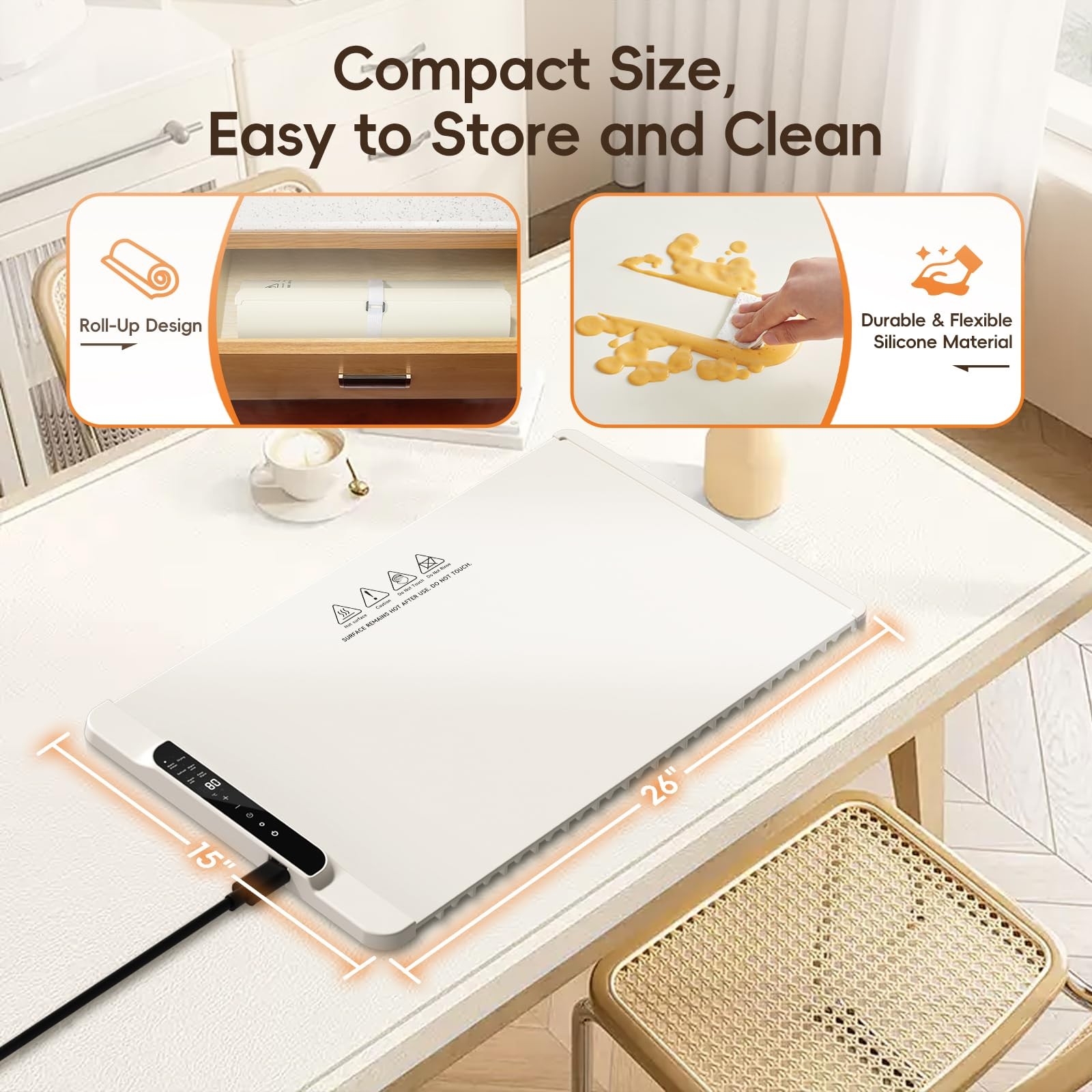 Electric Silicone Food Warming Mat Tray 11Temp Control Timer 26 x 15 Inch