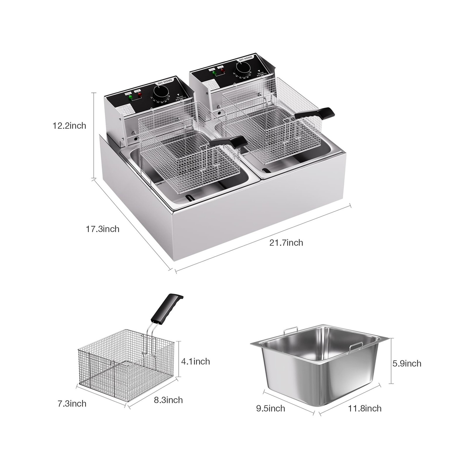 20.7Qt Deep Fryer, 3400W Electric Countertop Deep Fryer with 2 x 6.35 QT Remo…