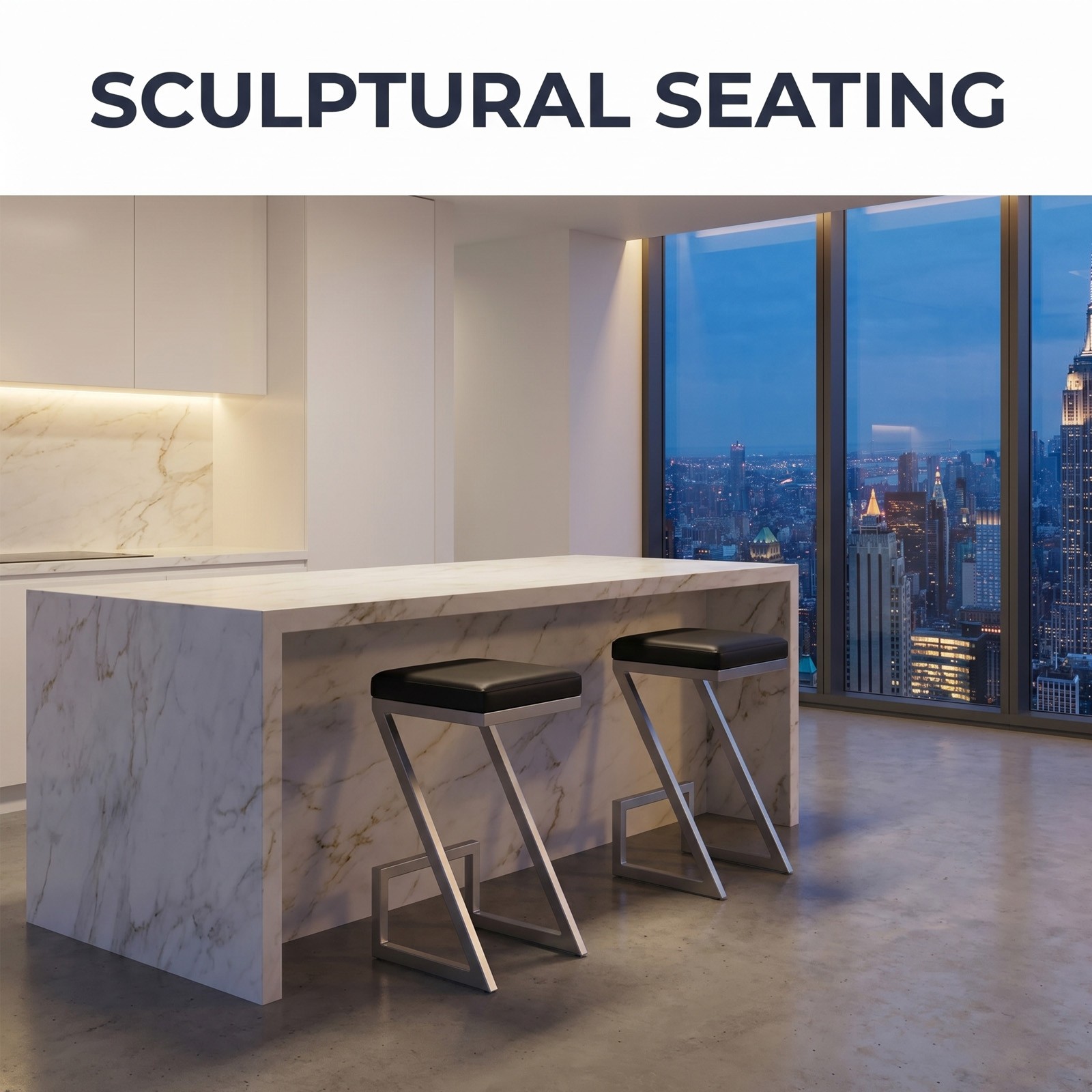 2PCS Bar Stools Backless Faux Leather and Brushed Stainless Steel Z-Shaped Chair