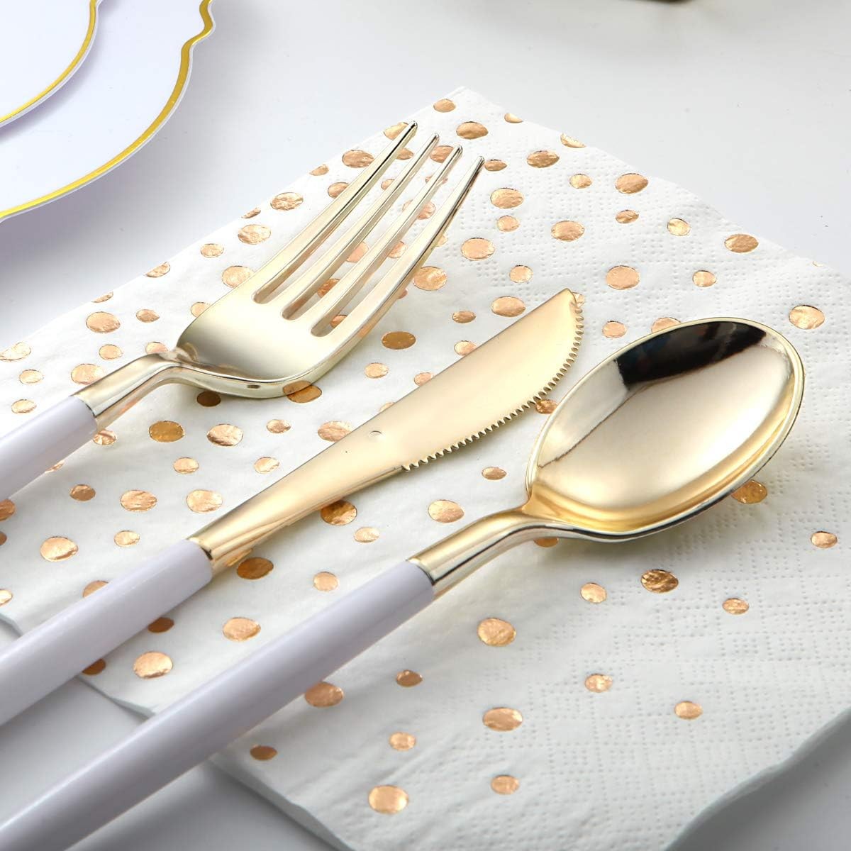 144Pcs Gold Plastic Silverware, Gold Plastic Utensils Set,Disposable Utensils