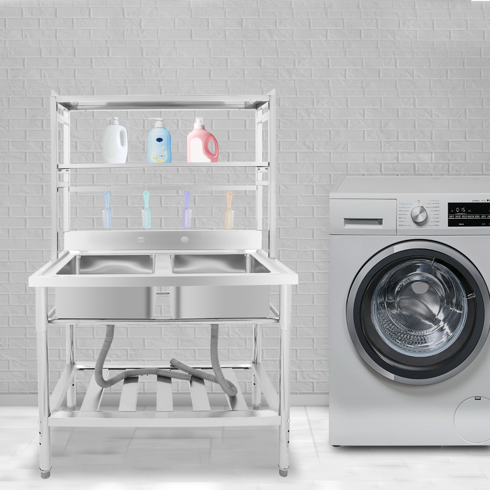 2 Compartment Sink Kitchen Rack Commercial Stainless Sink Free Standing Sink