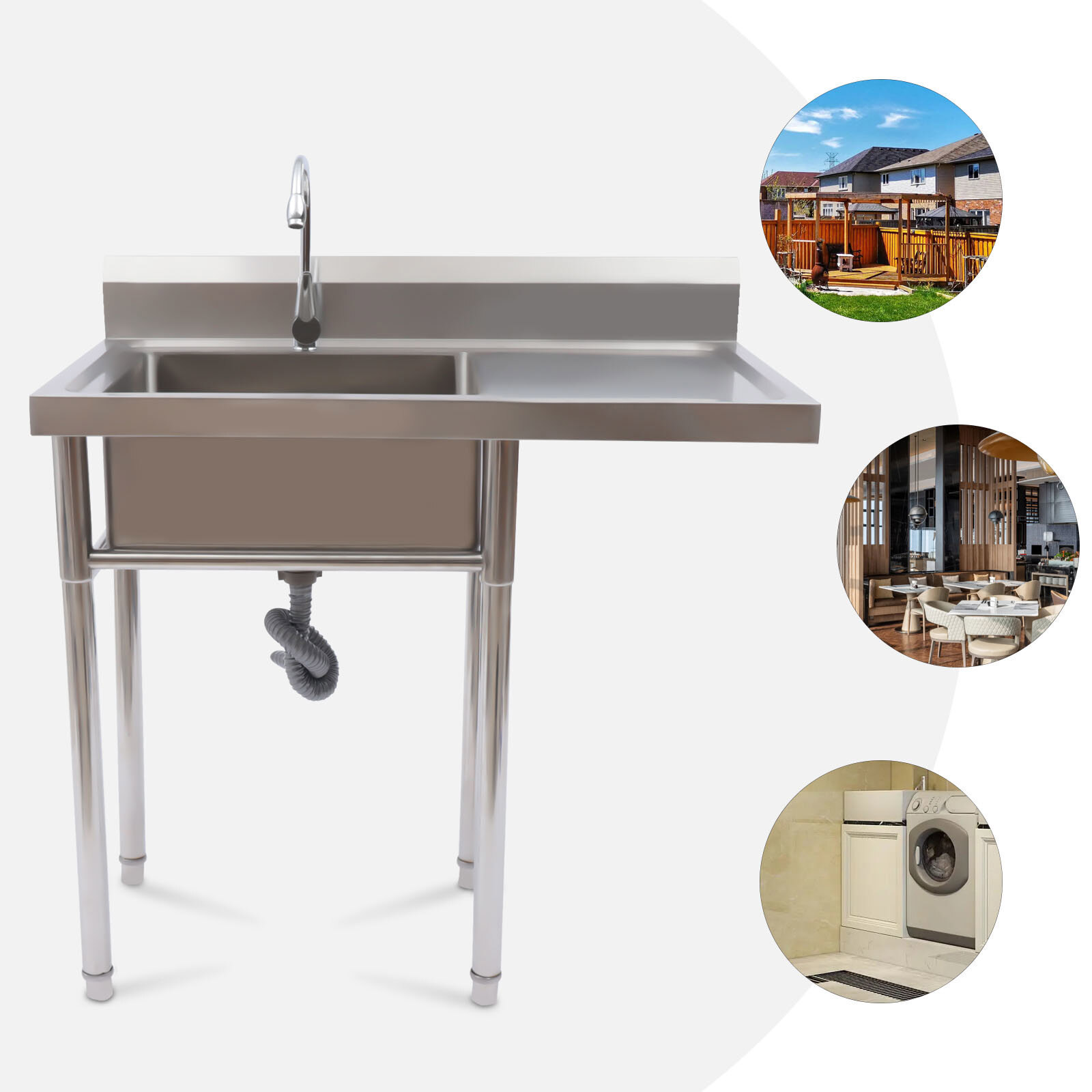 Free Standing Single Bowl Sink Commercial Restaurant Kitchen Sink with Faucet