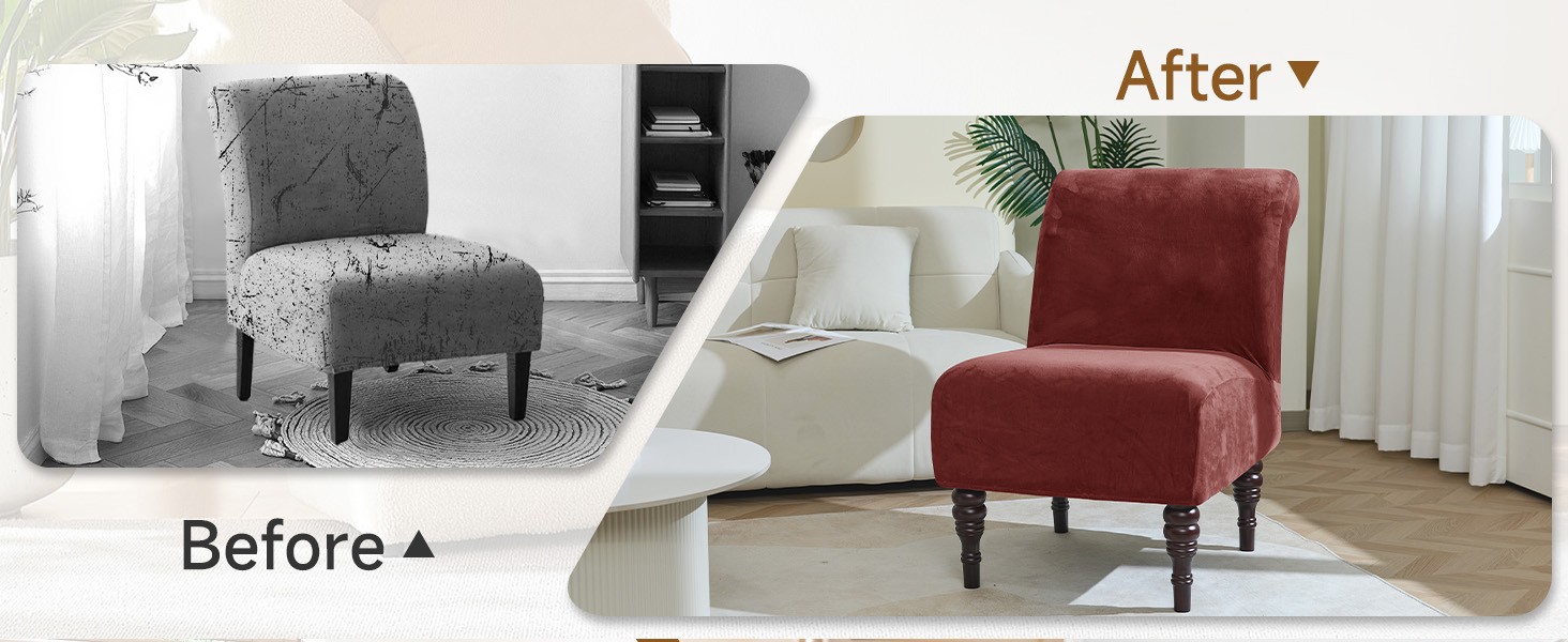 Velvet Armless Accent Chair Cover, Soft Stretch Accent Chair Slipcovers Without